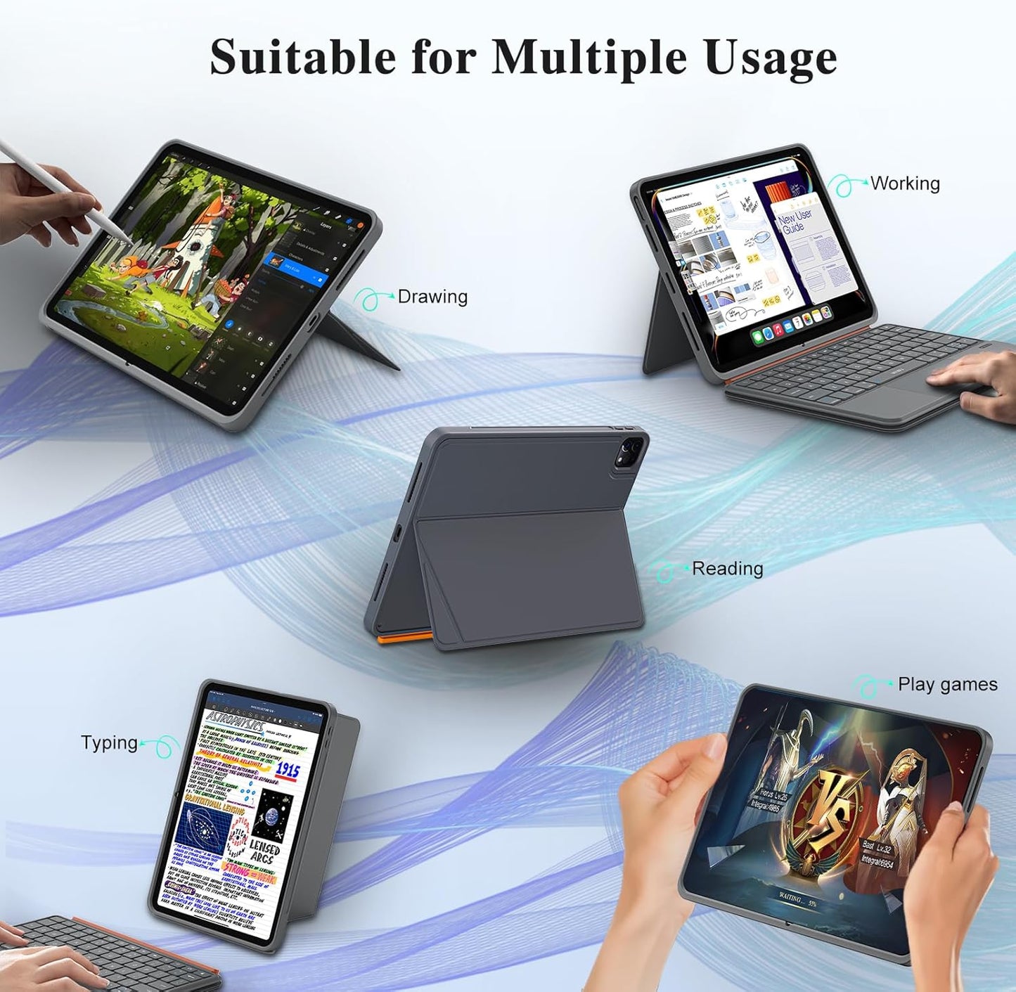 iPad Air 11 inch Case with Keyboard (M3 M2 2025 2024),Pro 11,iPad A16 11th/10th,Flex Magnetic Detachable Keyboard with Trackpad,Backlit Keys,Adjustable Stand,Slim for Air 5th/4th Gen 10.9 inch (Gray)