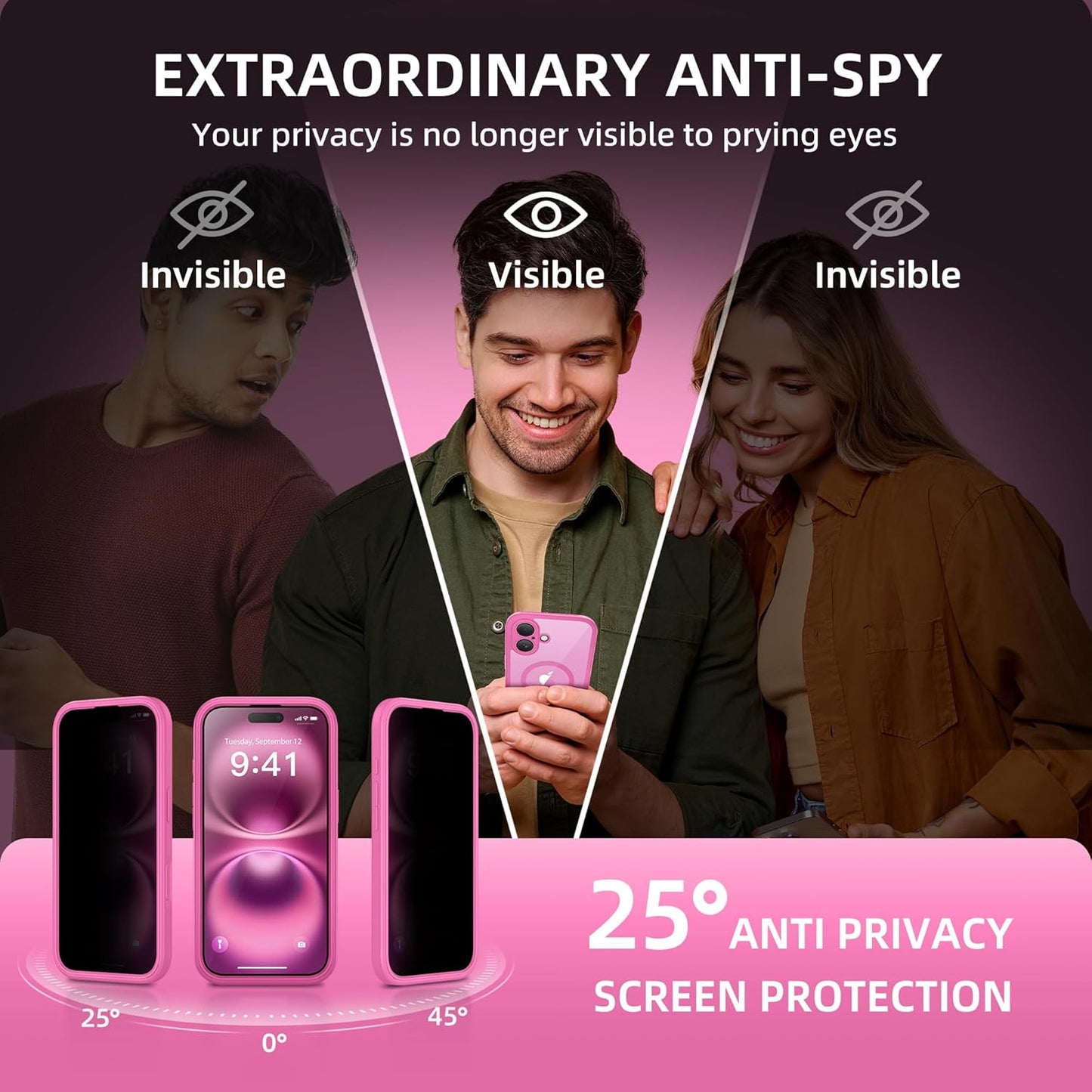 BERFY Magnetic for iPhone 16 Plus Case, Compatible with MagSafe, Built-in Privacy Screen Protector and Upgraded Camera Protection, Anti-Spy Full Body Shockproof Phone Case for 16 Plus 6.7", Peony