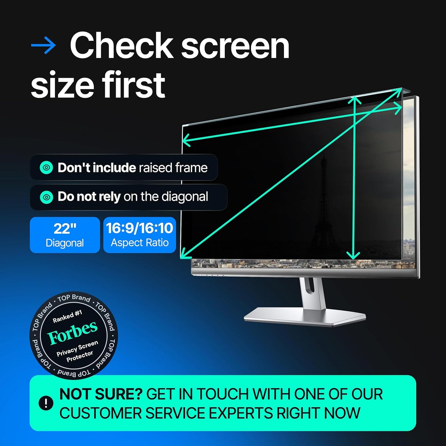 Acrylic 22 Inch Computer Privacy Screen Filter for Widescreen Computer Monitors - 19.3" x 12.5" (490 x 317mm) - Monitor Frame Hanging Type