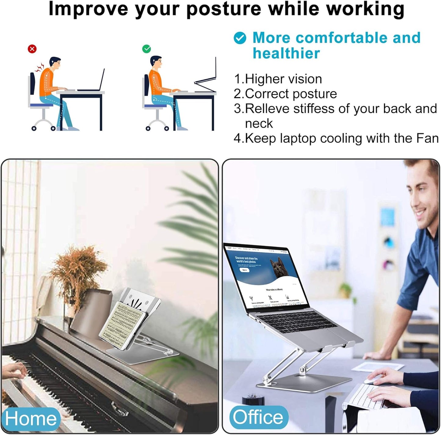 Adjustable Laptop Stand with Cooling Fan, Aluminium Alloy Multi-Angle Computer Holder for Desk, Portable Notebook Metal Mount Compatible with MacBook, Air, Pro, Dell, Alienware All Laptops 11"-17.3"