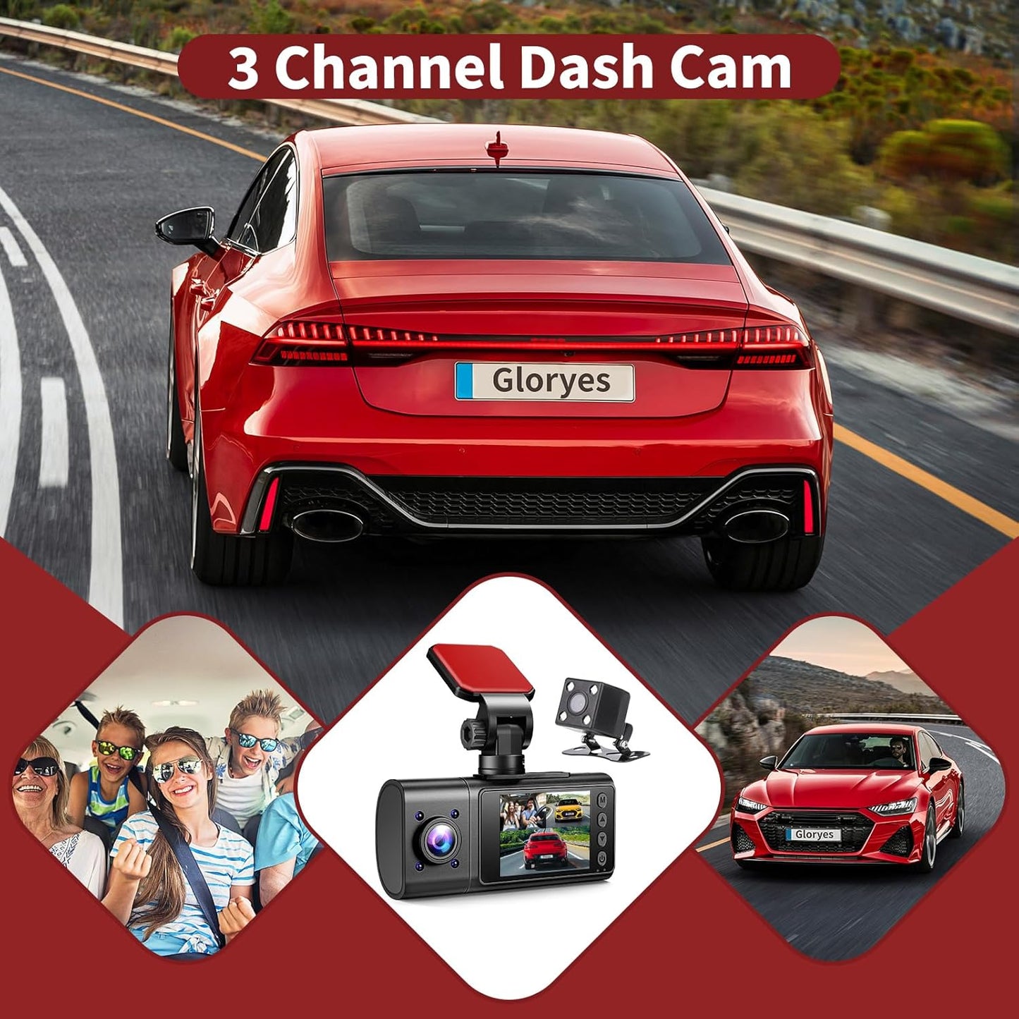 2025 Dash Cam, 3 Channel Dash Cam Front and Rear Inside, Interior Car Camera, 2.5K/1440P Single Fr,Fr+Interior, Front+Rear Dash Camera for Cars Taxi with Night Vision, Parking Monitor 1S Recording