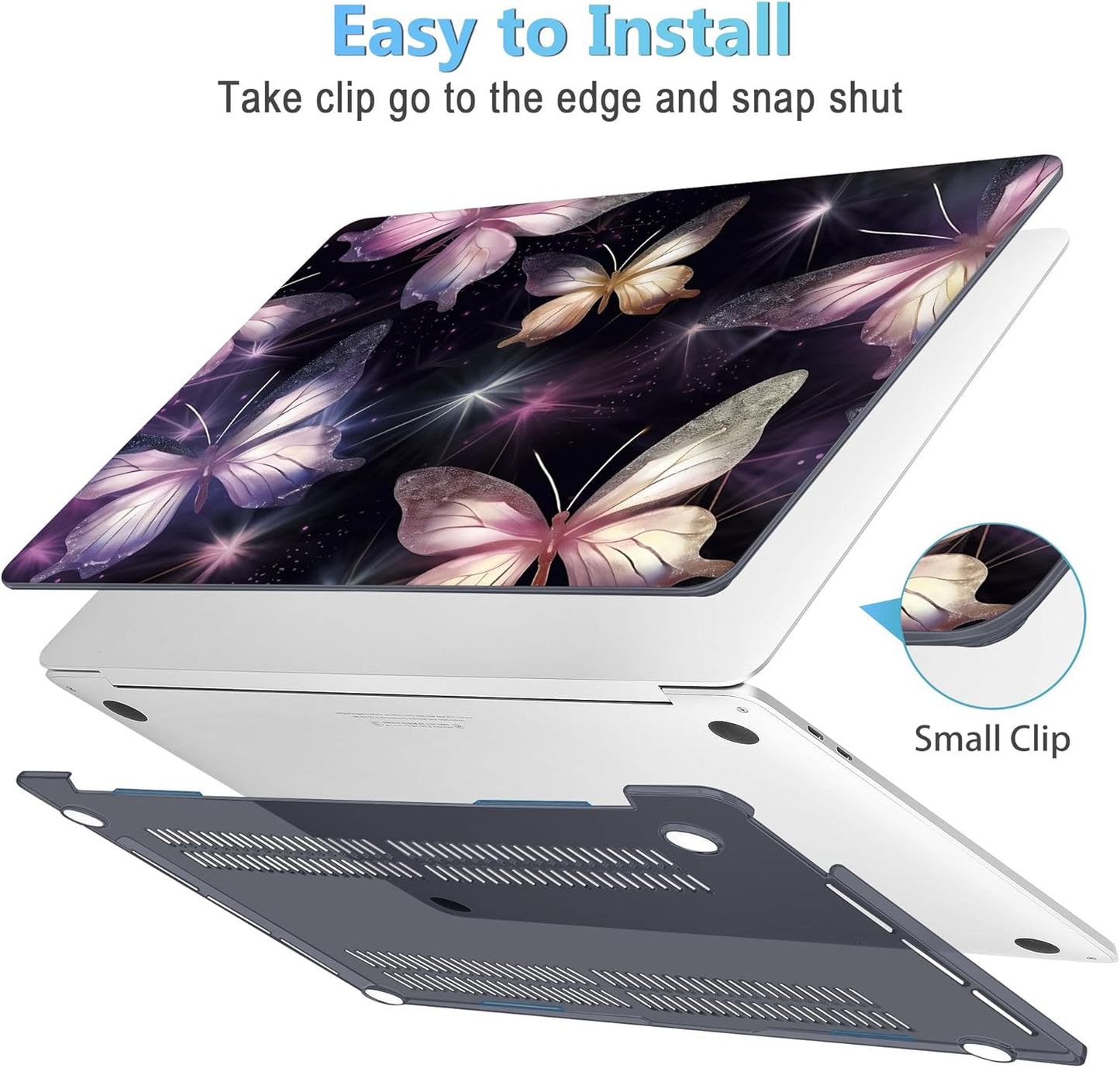 Mektron for MacBook Pro 13-inch Case 2022 2021 2020 Release A2338 M2 M1 A2289 A2251, Printed Plastic Hard Shell Cover for New MacBook Pro 13.3-inch Touch Bar Fits Touch ID, Glittering Butterfly