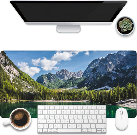 Desk Mat, Lake Mountain Landscape Desk Pad, The Alps Large Gaming Mouse Pad for Desk, 31.5"x15.7" Extended Big Computer Keyboard Mouse Pad with Non-Slip Base and Stitched Edge