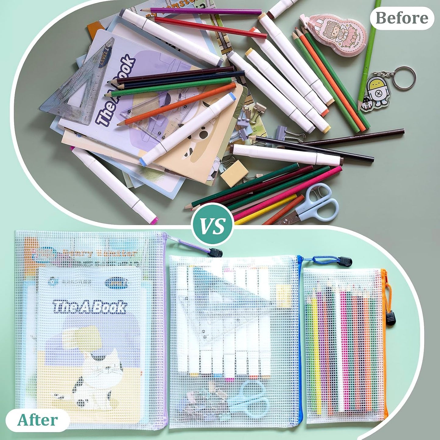 9pcs Mesh Zipper Pouch Bags, 9 Sizes Zipper Pouch, Mesh Bags With Zipper, Plastic Zipper Pouches, 9 Colors Zipper Pouches for Organizing, Board Game Storage, Travel, School Office organize