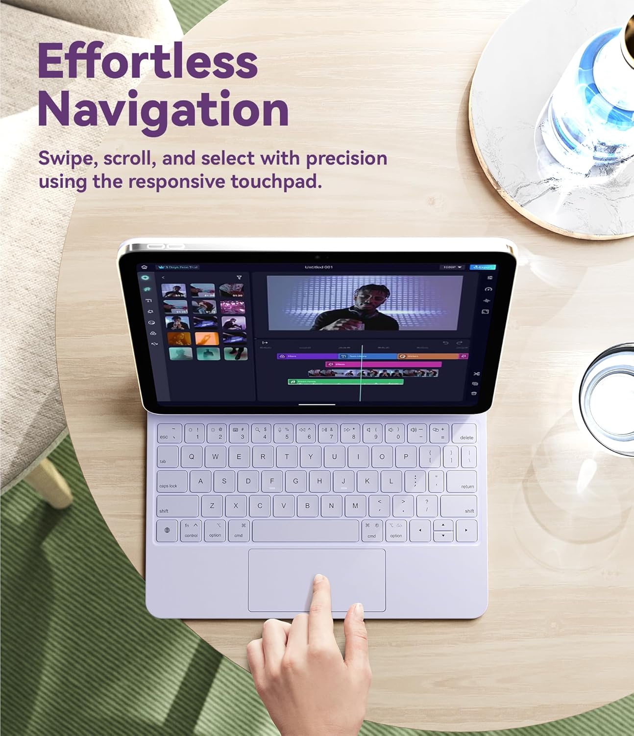 GreenLaw for iPad 11th(A16,2025)/10th(2022) Generation Case with Keyboard, Magic-Style Keyboard Stand, 7 Color Backlit, Stain-Resistant Surface, Multi-Touch Trackpad, Light Purple