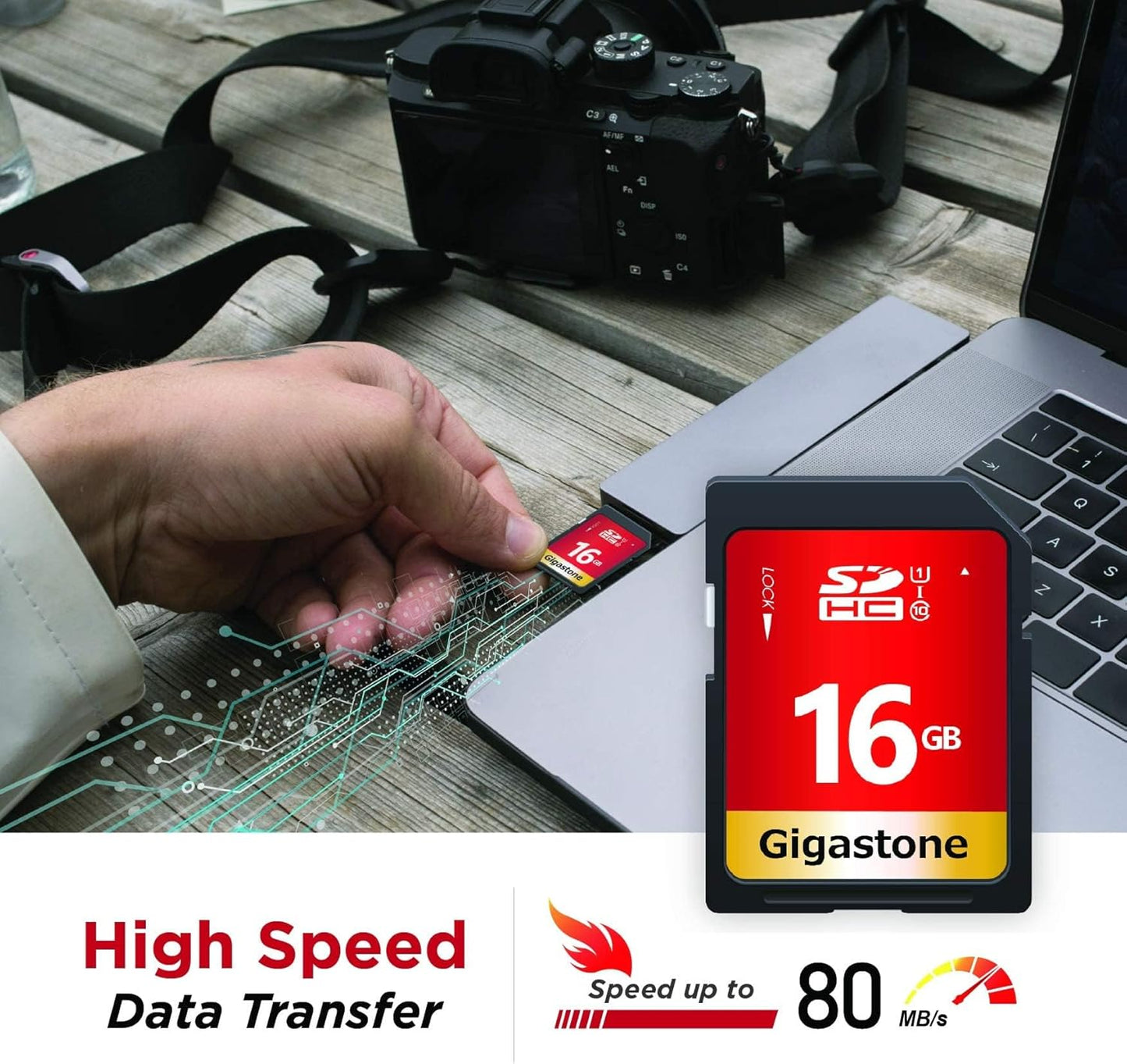 GIGASTONE 16GB SD Card 50-Pack UHS-I U1 Class 10 SDHC Memory Card High Speed Full HD Video Compatible with Canon Digital Camera, SPYPOINT TACTACAM WOSPORTS Trail Camera, with 50 Mini Cases