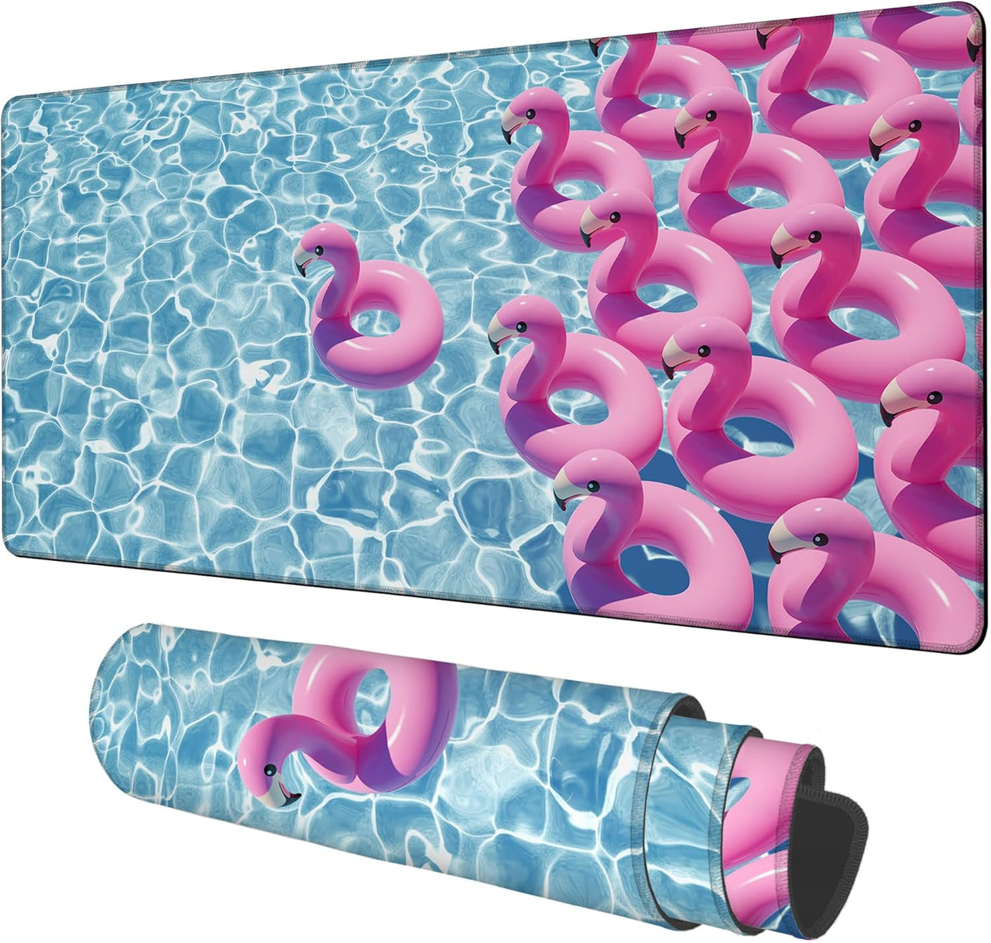 Gaming Desk Pad Large Extra Length Pink Flamingos Mouse Pad Keyboard Laptop Non-Slip Waterproof with Rubber Base Thick Stitched Edge Mouse Mat for Office Home 35.4 x 15.7 Inches