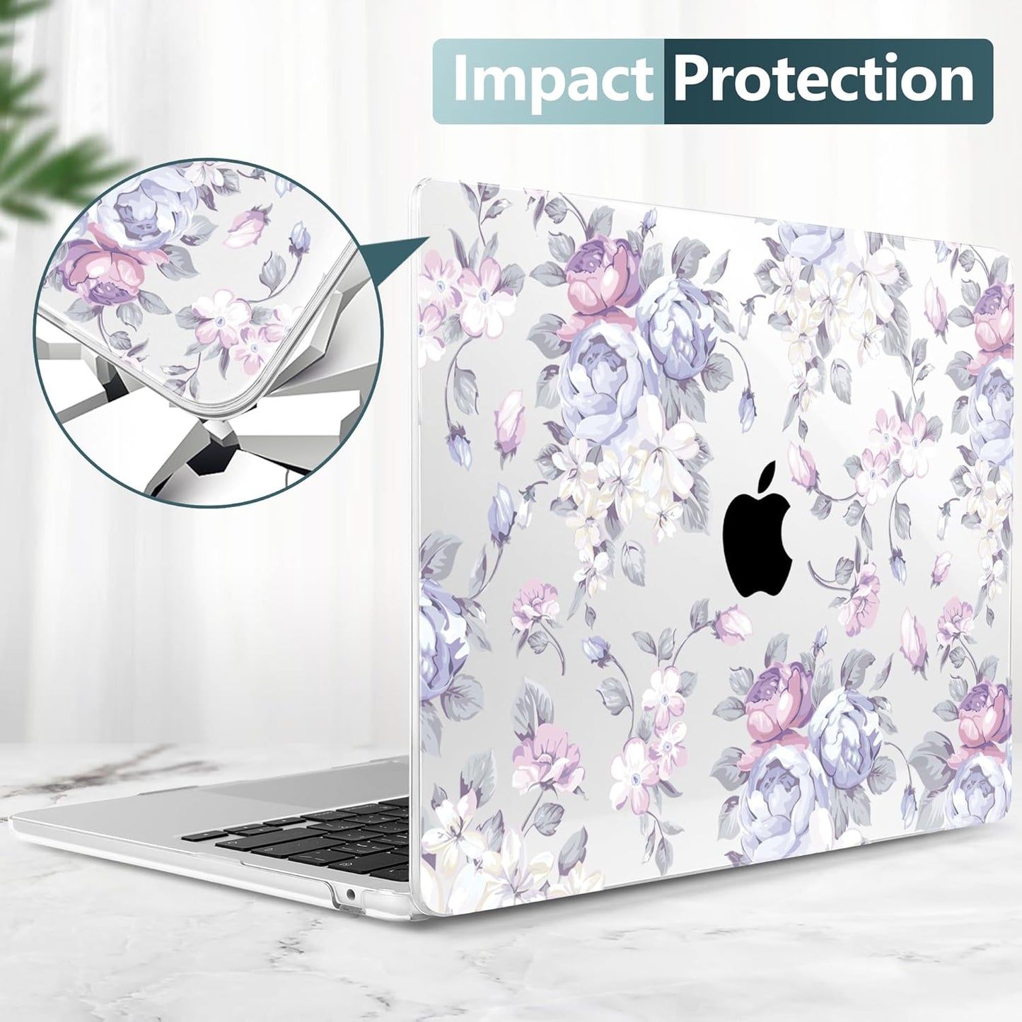 TWOLSKOO for M4 MacBook Air 13.6 inch Case 2025-2022 Release M4 A3240 M3 A3113 M2 A2681, Plastic Hard Shell & Screen Protector & Keyboard Cover & Trackpad Film, Purple Peony