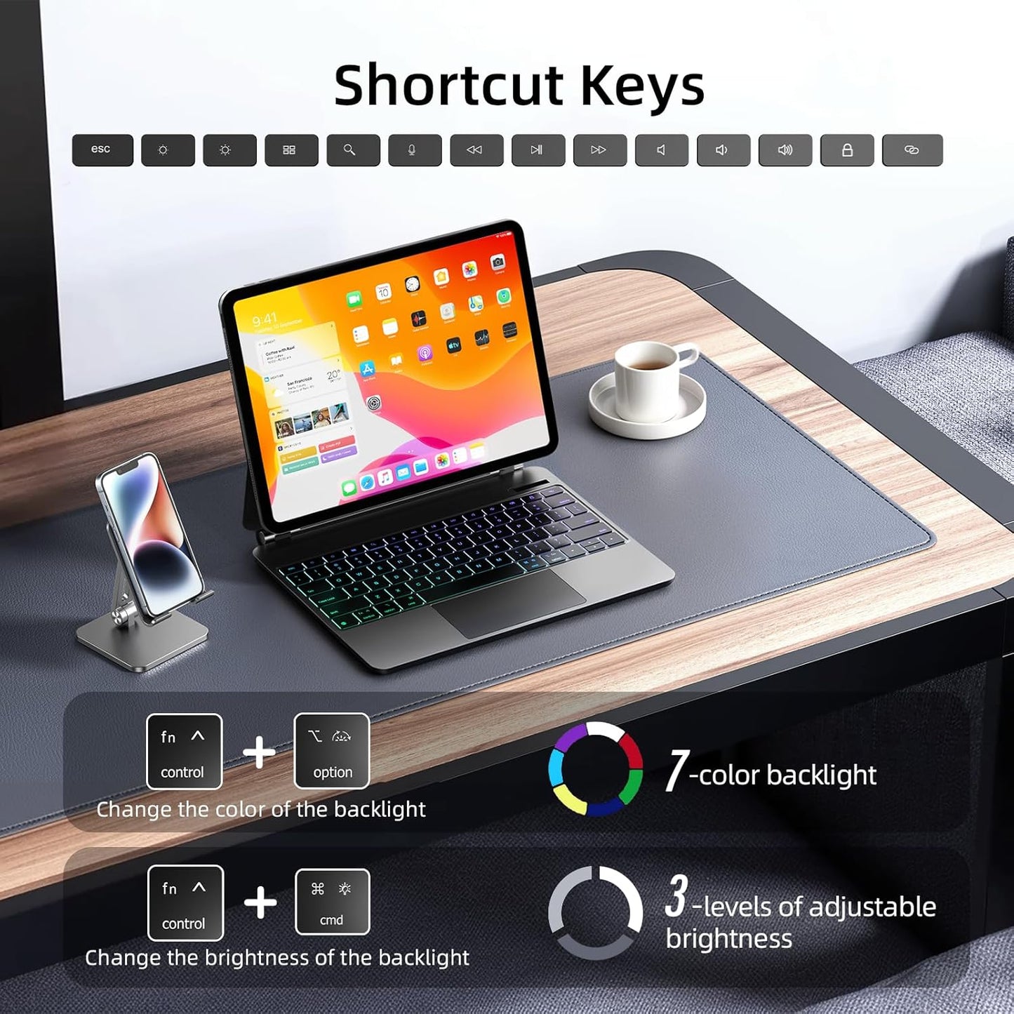 for iPad Air 13 inch case Keyboard M3 2025 & M2 2024,Magic Keyboard for iPad Pro 12.9 (6th,5th,4th,3rd Gen),Magnetic Attach,Multi-Gesture Trackpad,7-Color Backlit,Shortcut Keys,Black