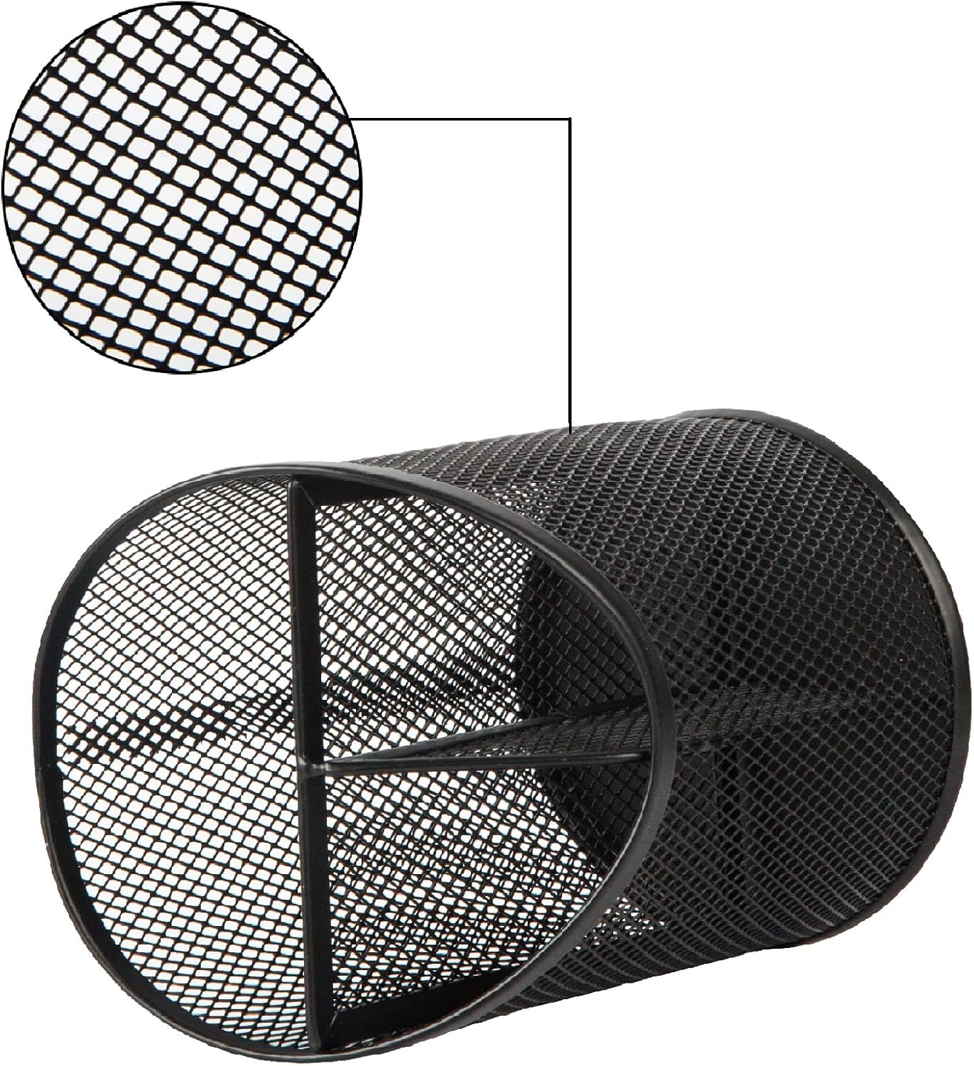 2 Pack Pen Holder Mesh Round Pencil Holder Desktop Organizer 3 Compartments, Black
