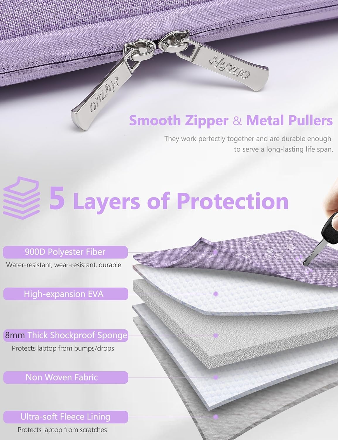 HYZUO 15-16 Inch Laptop Sleeve Bag for MacBook Pro 16 M4/M3/M2/M1 2025-2019, 15" Surface Book, Portable NoteBook Case for 15" 15.6" HP Dell Lenovo ThinkBook Asus Acer Samsung HUAWEI, Lilac Purple