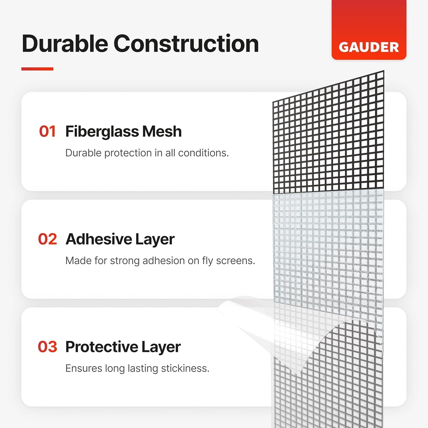 GAUDER Fly Screen Repair Patches - Insect Screen Repair Set Made from Fiberglass Self-Adhesive - for Door, Porch and Window (6 Patches - 5" x 7")