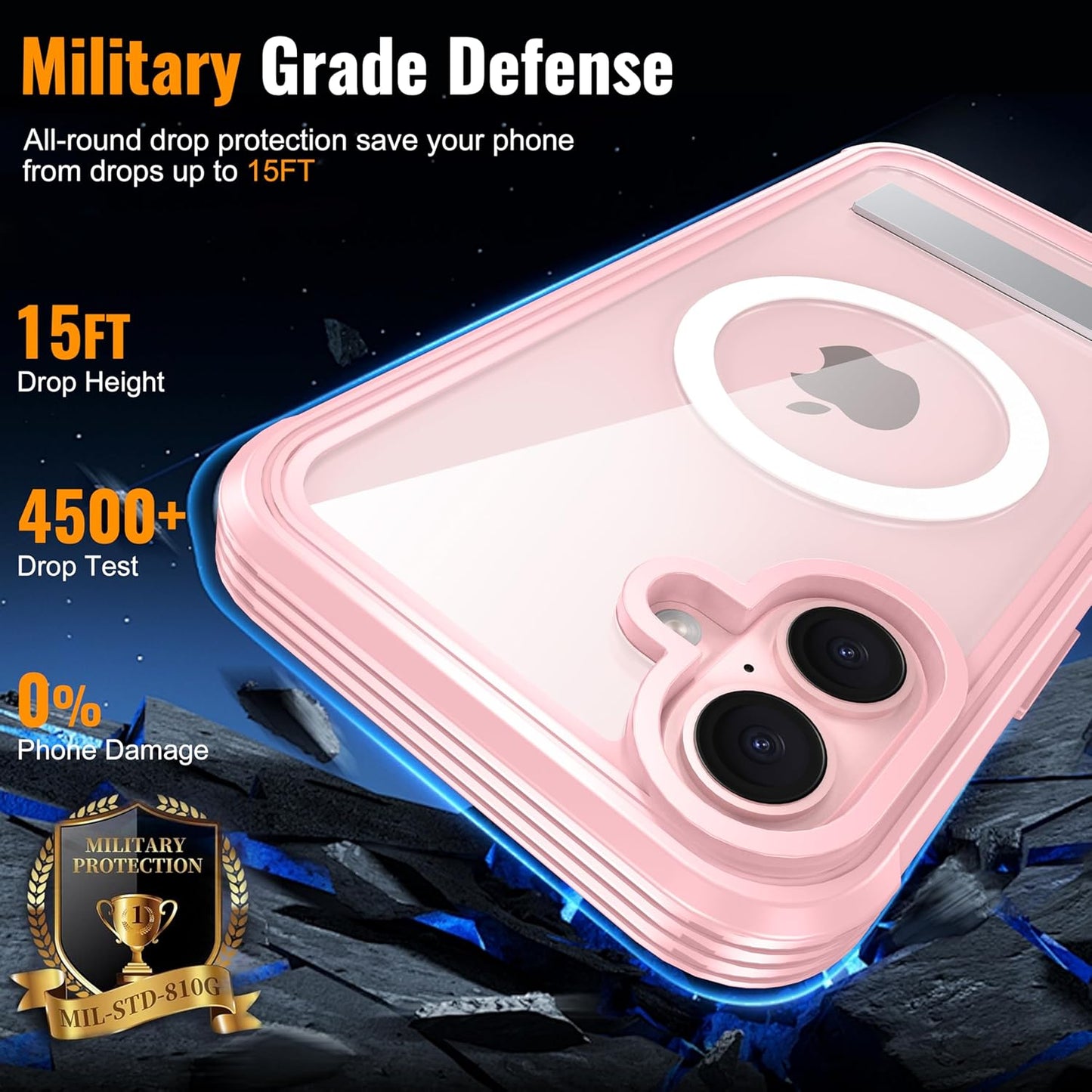 360° Protection Magnetic for iPhone 16 Case Built-in 9H Privacy Screen Protector & Metal Stand[Fit for Magsafe][Anti-Spy][Lens Protector] Heavy Duty Shockproof Phone Case for iPhone 16(Pink)