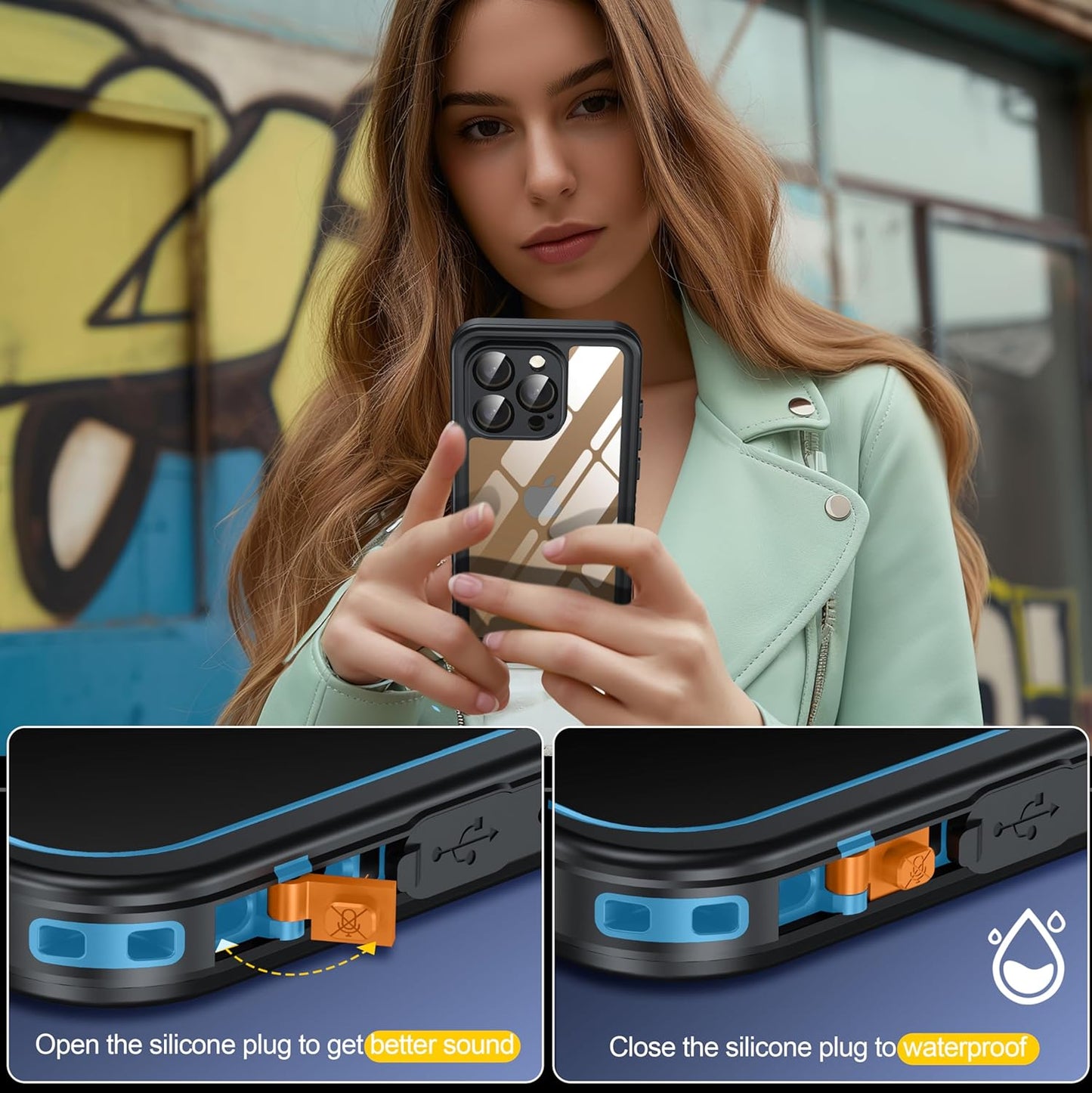 for iPhone 16 Pro Case Waterproof, Built-in Privacy Screen & HD Screen Double Front Frame [IP68 Underwater] Shockproof Dustproof Full Body Protection iPhone 16 Pro Phone Case Blue