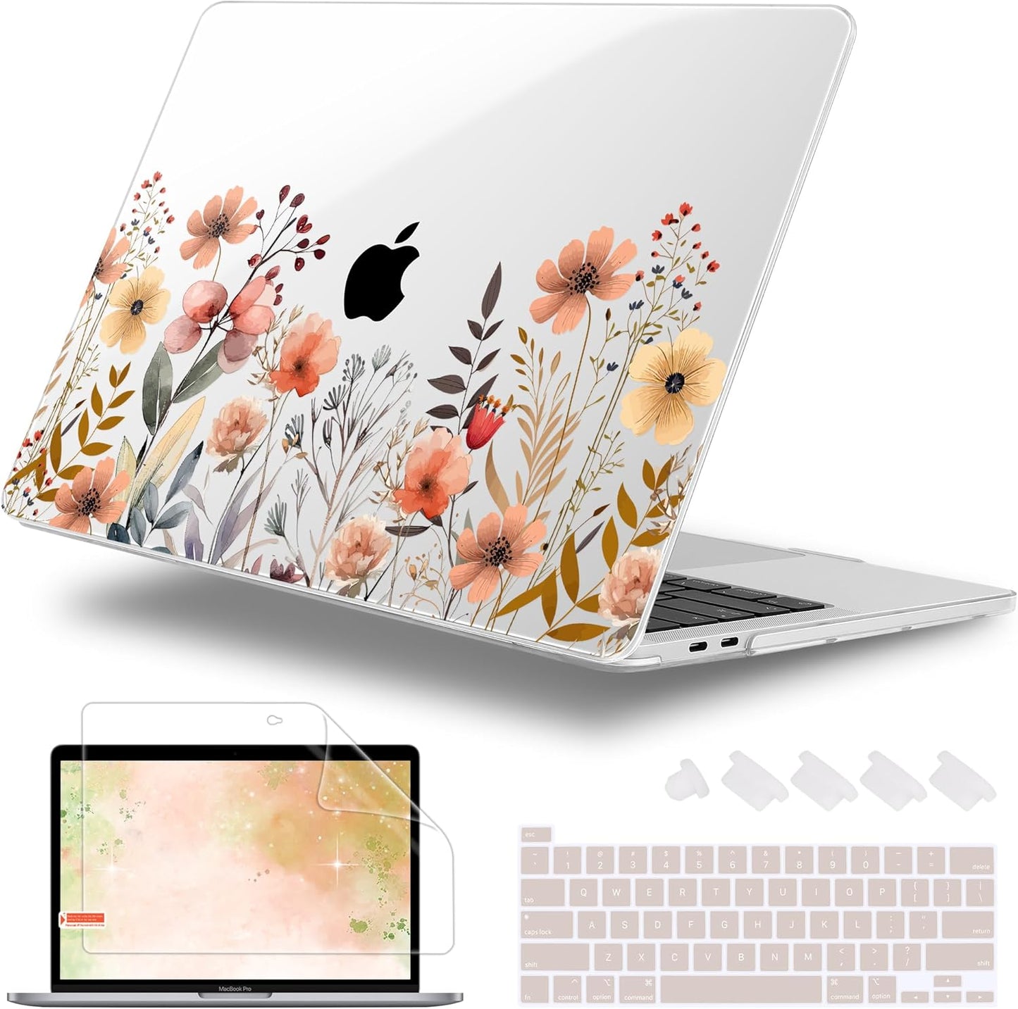 for MacBook Pro 16 inch Case 2019 2020 Release Model A2141, Plastic Hard Shell Cover with Keyboard Cover for MacBook Pro 16 inch with Touch Bar & Touch ID - Watercolor Flowers