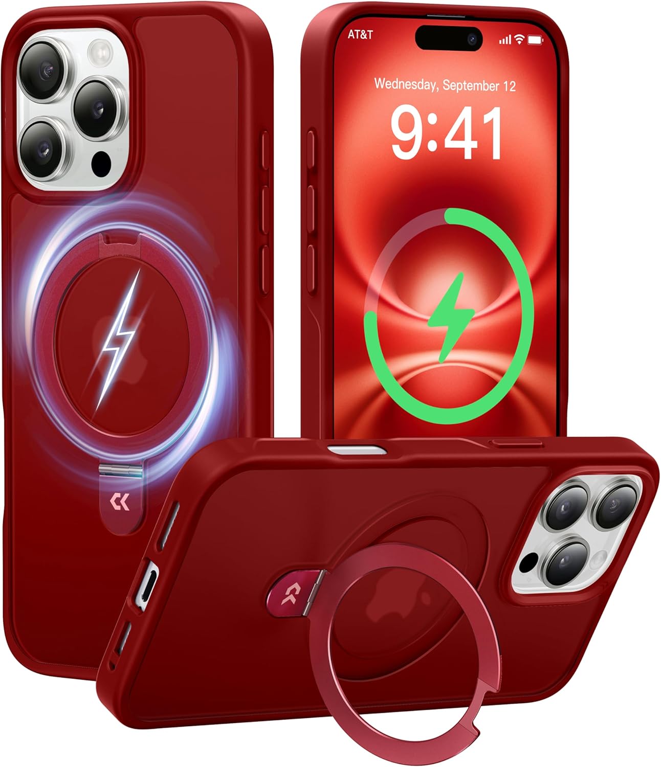 CASEKOO Designed for iPhone 16 Pro Max Case with Magnetic Invisible Stand [Military Drop Protection] [Compatible with MagSafe] Shockproof Slim Translucent Matte Promax Case 6.9 Inch, Red