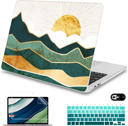 Mektron for MacBook Air 13 Case A1466/A1369 (2010-2017 Release), Snap-on Plastic Hard Shell Cover for MacBook Air 13.3 inch with Keyboard Cover, Golden Mountains by Sunrise