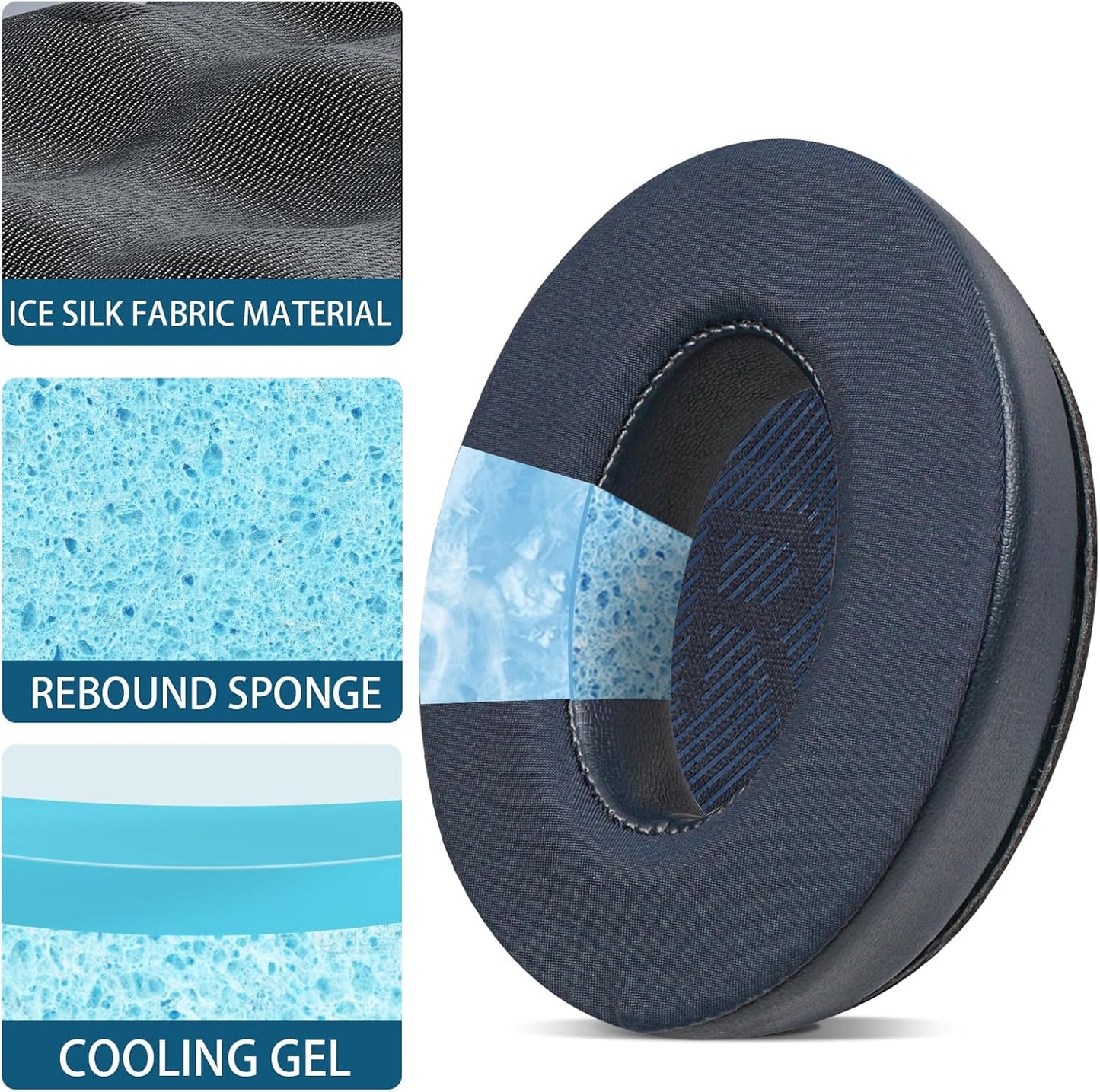 Full Cooling Gel Replacement Earpads for Bose Quiet Comfort QC35 Headphones Ear Pads Cushions with Breathable Ice Silk Fabric, High-Density Noise Cancelling Foam - Blue