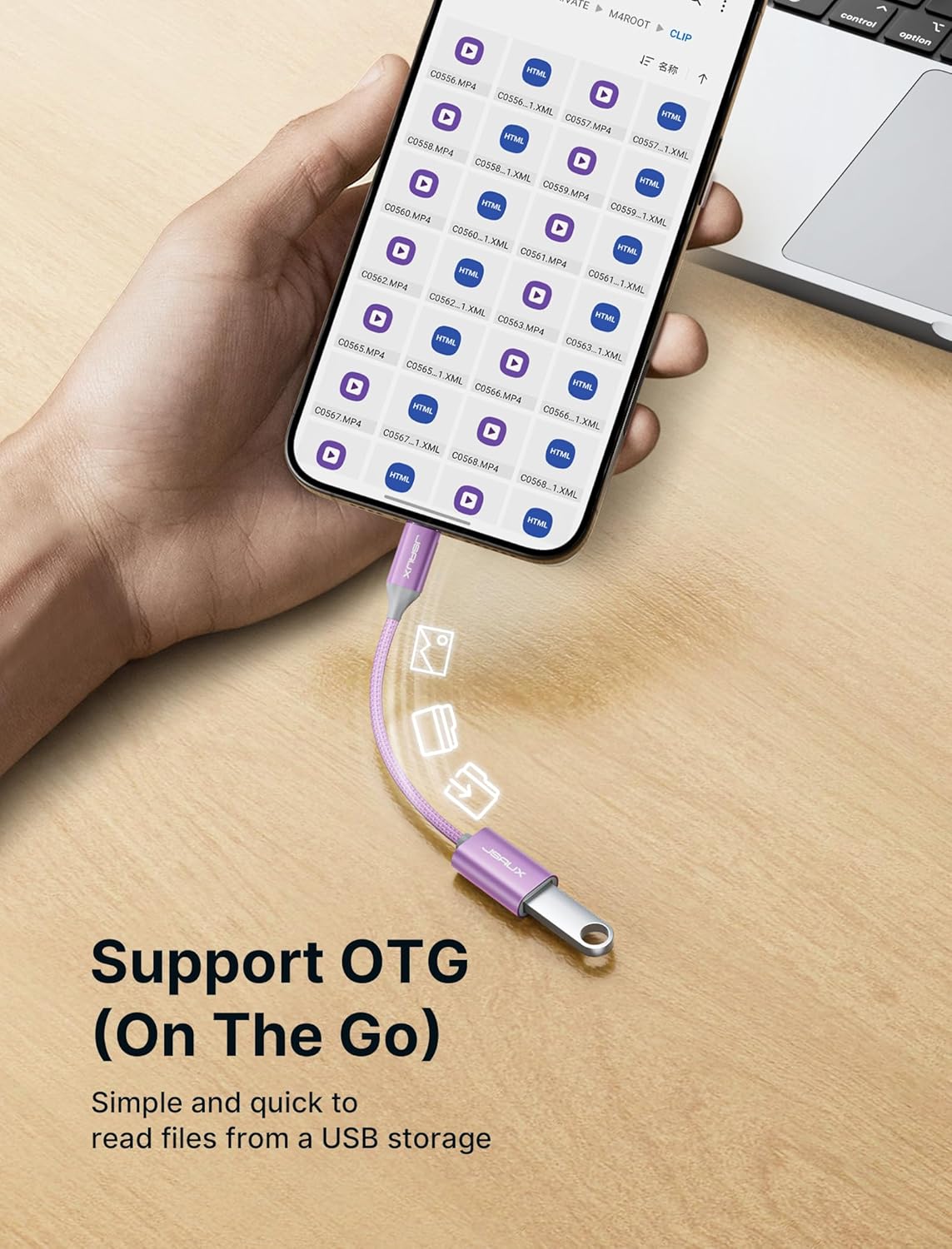 JSAUX USB C to USB 3.0 Adapter [2 Pack], USB C Male to USB Female OTG Cable Adapter Compatible with MacBook Pro/Air, iPhone 16 Pro Max/16 Plus/16e/15, Samsung Galaxy S25/S24/S23-Purple