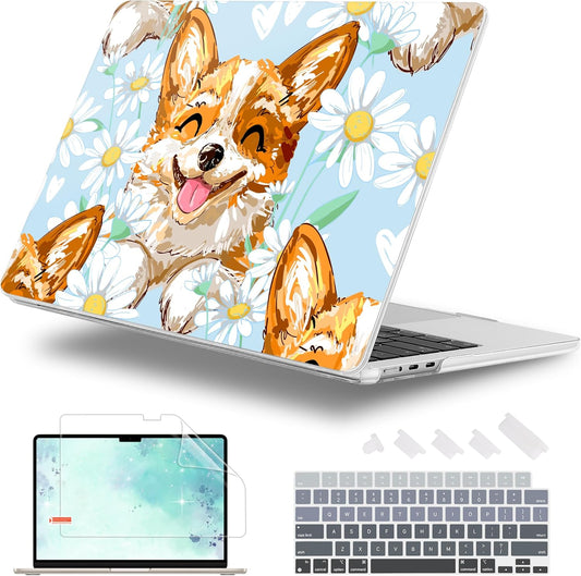 Case for MacBook Air 15 Inch 2025 2024 2023 Release M4 A3241 M3 A3114 M2 A2941, Hard Shell with Screen Protector & Keyboard Cover, Compatible with Touch ID, Cute Corgi Dog