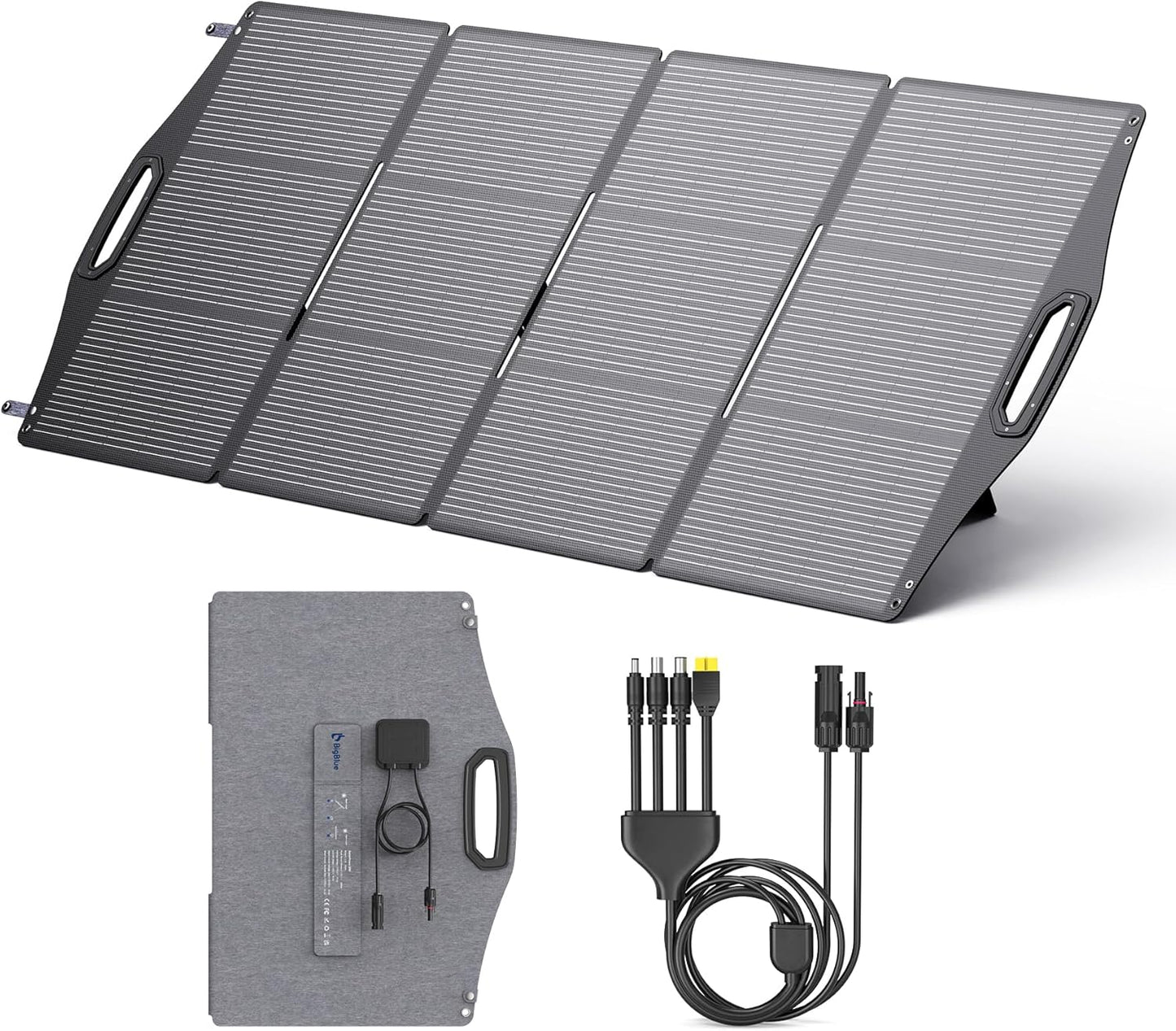 200W Solar Panel, BigBlue SolarPowa 200 Solar Panel Charger with Kickstand for Camping, IP68 Waterproof, Portable and Lightweight, 25% Solar Efficiency, DC5521/8020/7909/ XT60 Plug for Power Station