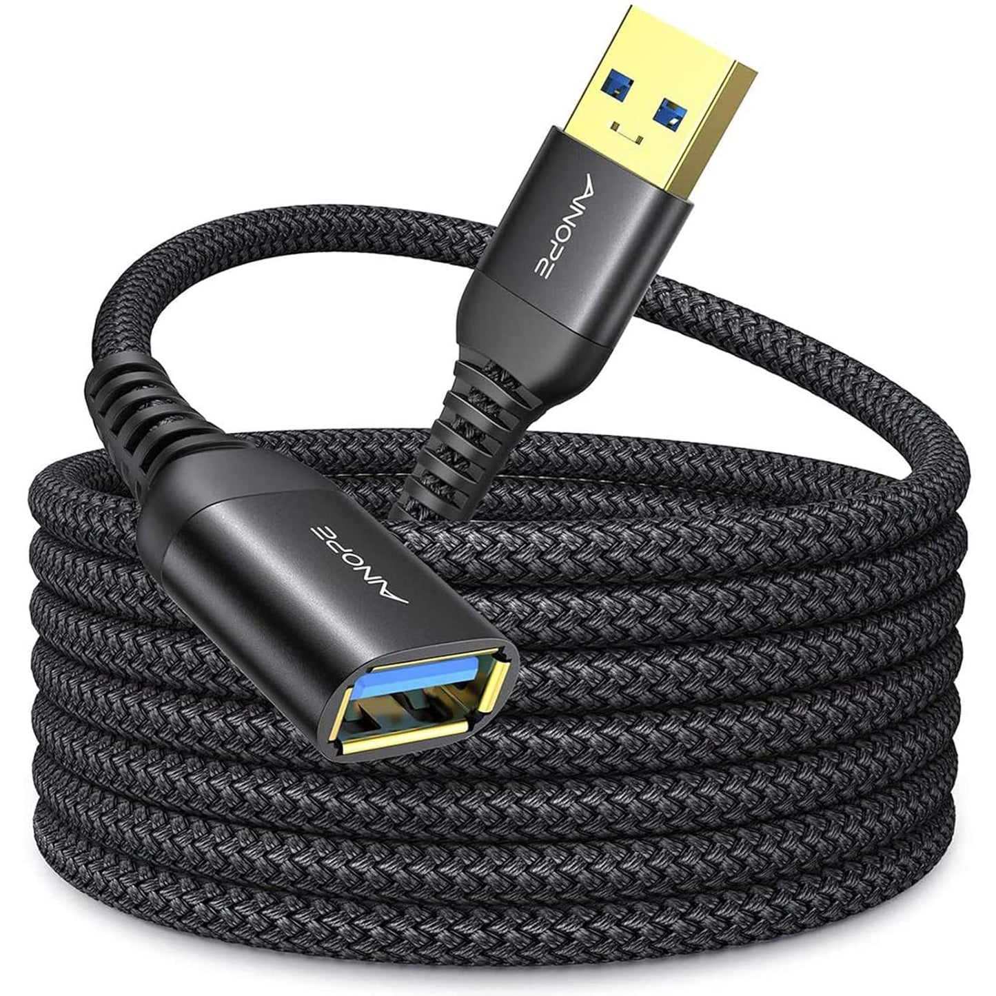 AINOPE 2 Pack USB Extensions Cable High Speed USB 3.0 Extension Cord Type A Male to Female Sturdy Braided Material Fast Data Transfer Compatible with USB Keyboard,Mouse,Flash Drive,Black,3.3FT+6.6FT