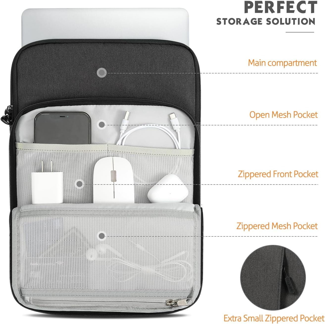 MoKo Laptop Sleeve Bag for 13.3-14 Inch, Notebook Carrying Case with Pocket Fits New MacBook Pro M3/M2 14" /13" M2/M1 Pro/M1 Max 14.2 2023-2021/Air 13.6" M2 2022, Surface Pro 9/8 13", Black & Gray