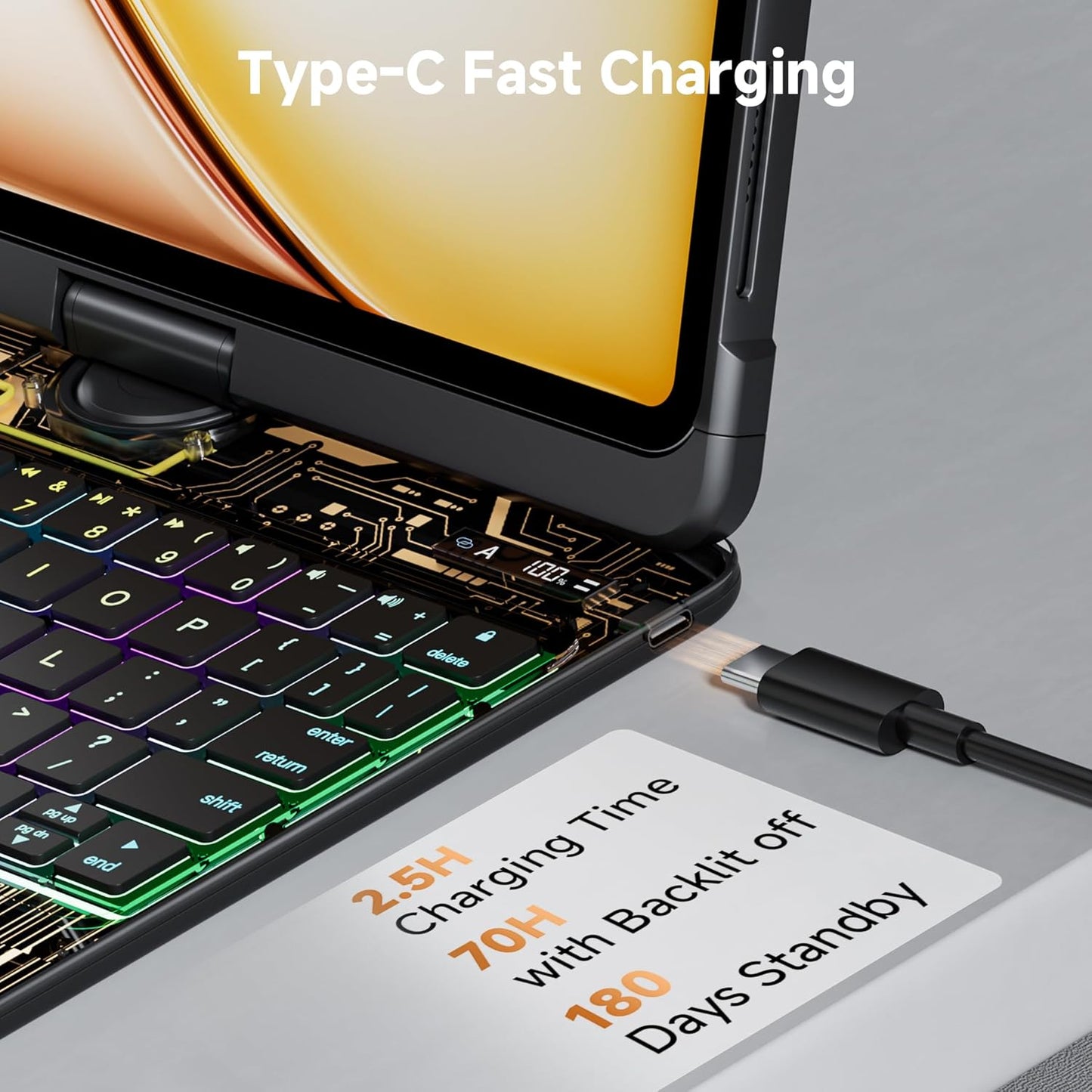 iPad Keyboard Case for 2024 M4 iPad Pro 11 inch, Magic Wireless Keyboard with Trackpad 7 Color Backlit, 360° Rotating Stand Transparent Protective Cover with Pencil Holder (Black)