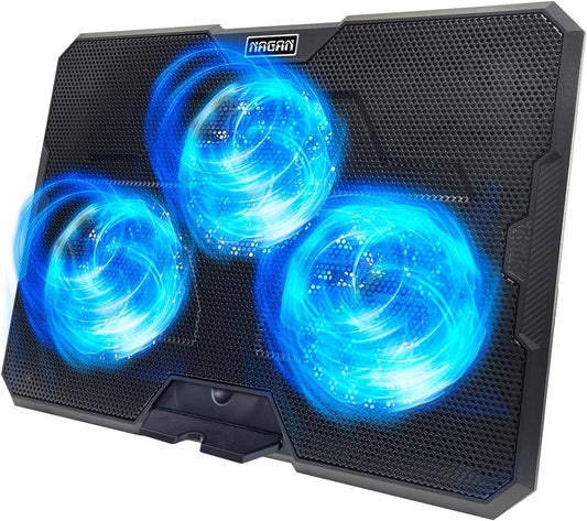 NAGAN Laptop Cooling Pad with 3 Fans, Ergonomic Cooling Pad for Laptop with Dual USB 2.0 Ports, USB Powered Metal Mesh Gaming Notebook Cooler, Fits 15-17.3 inch Laptops