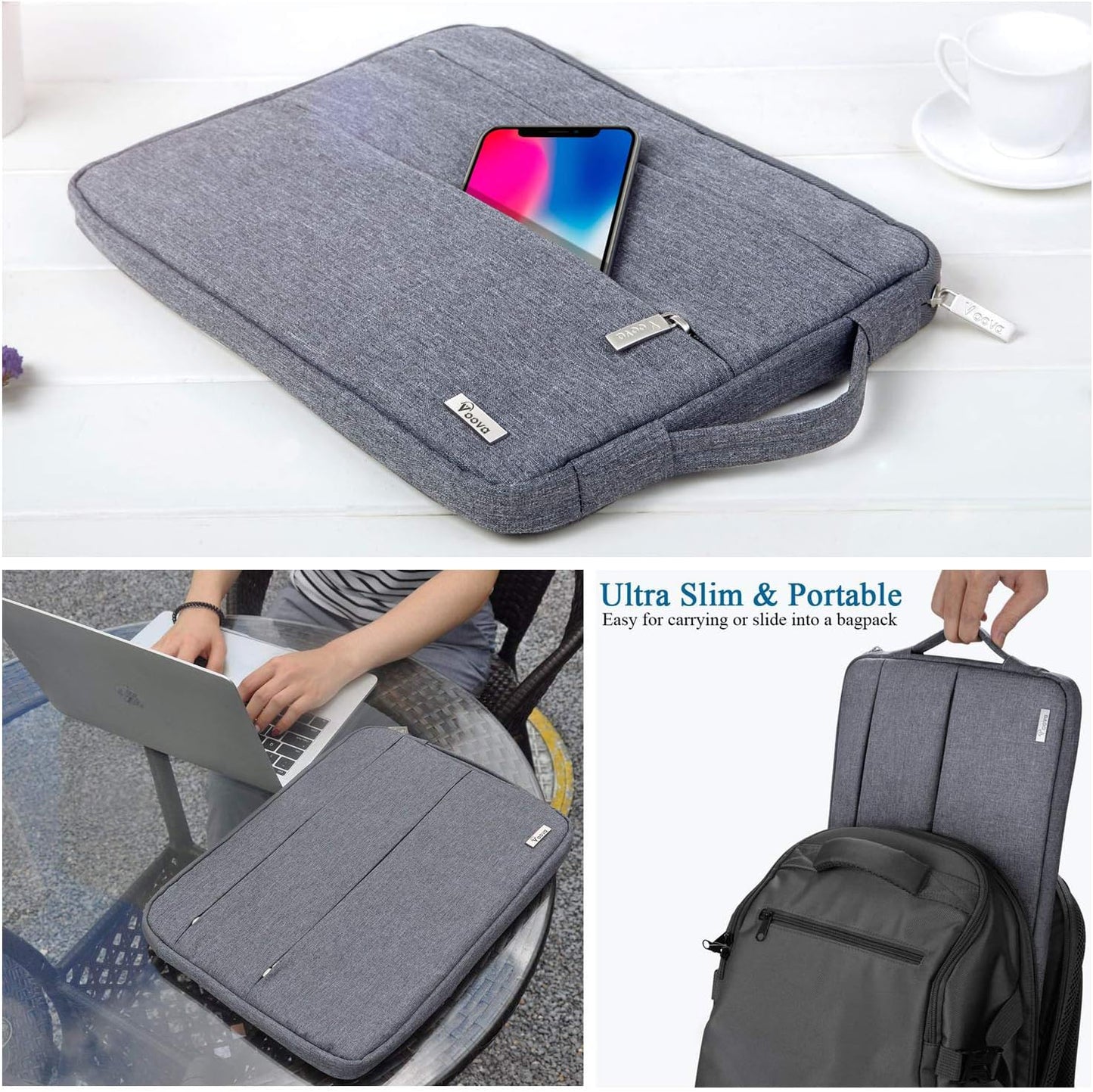 Voova Laptop Sleeve Carrying Case 13 13.6 Inch Compatible with MacBook Air 13 M1/M2/M3/M4, MacBook Pro 13/14, IPad Pro 13, Waterproof Slim Computer Cover Bag, Grey