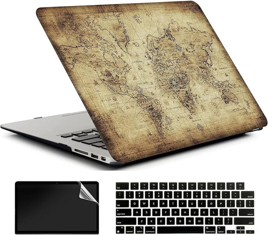 Compatible with MacBook Air 13 Inch Case 2017 2016 2015 2014 2013 2012 2011 2010 Release A1466/A1369, Plastic Hard Shell Case + Keyboard Cover + Screen Protector - World Map