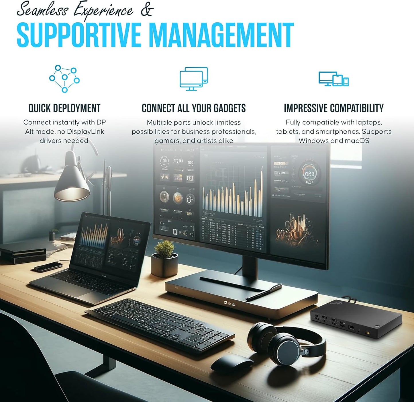 Lenovo 40AN0135US Thunderbolt 3 Dock Gen 2 Dual UHD 4K Display - Thinkpad Docking Station Dual Monitor with HDMI, DP & TB3 Cable (Renewed)