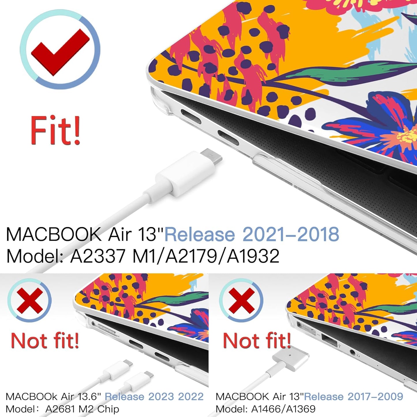 MEEgoodo for MacBook Air 13.3 inch Case 2021 2020 2019 2018 A2337 M1 A2179 A1932,Clear Case for MacBook Air M1,Laptop Shell with Keyboard Webcam Cover & Trackpad Film & OTG Adapter,Art Painted Flowers