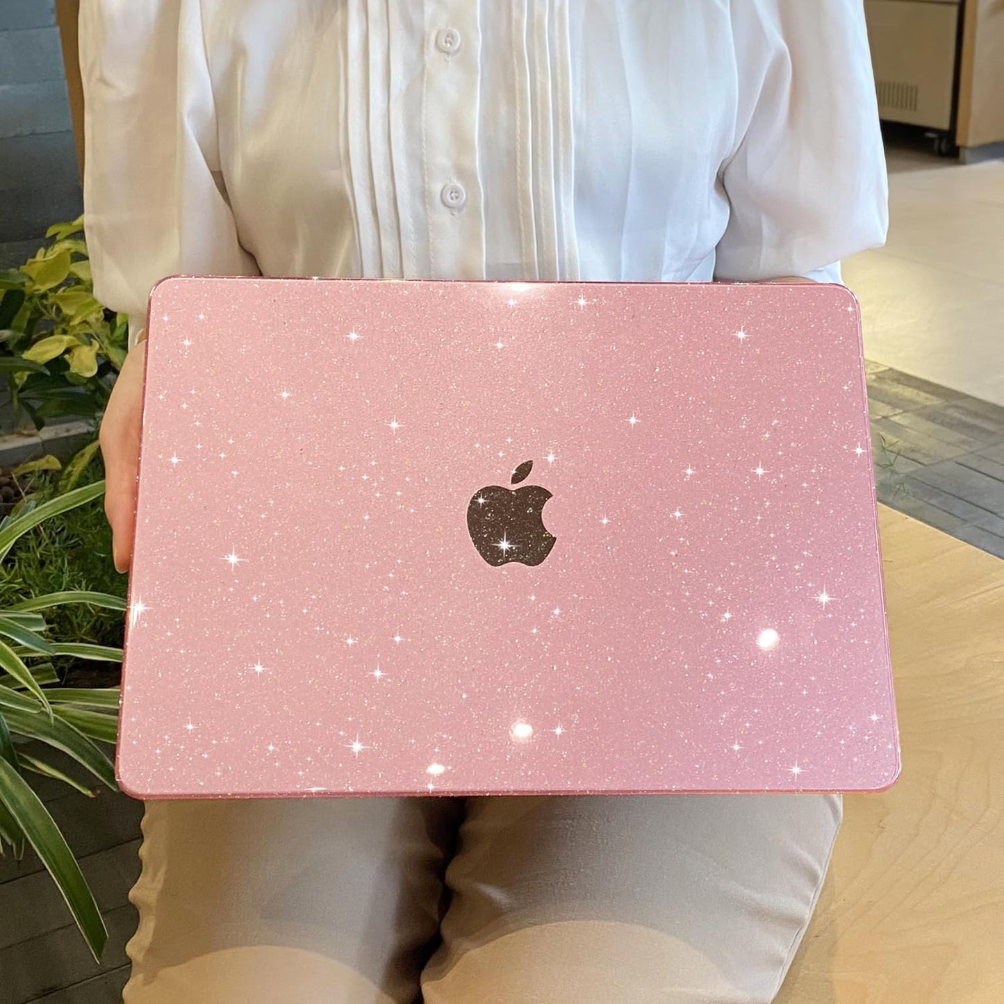MEEgoodo Case for MacBook Air 13 inch 2021 2020 2019 2018 Released A2337 M1 A2179 A1932 with Touch ID, Thin Soft PC Hard Shell with Keyboard Cover Compatible with MacBook Air Case 13.3, Glitter Pink
