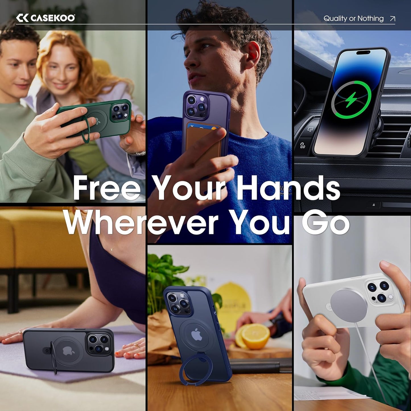 CASEKOO Designed for iPhone 14 Pro Case with Magnetic Invisible Stand [Military Drop Protection] [Compatible with MagSafe] Shockproof Slim Translucent Matte Pro Case 6.1 Inch, Blue