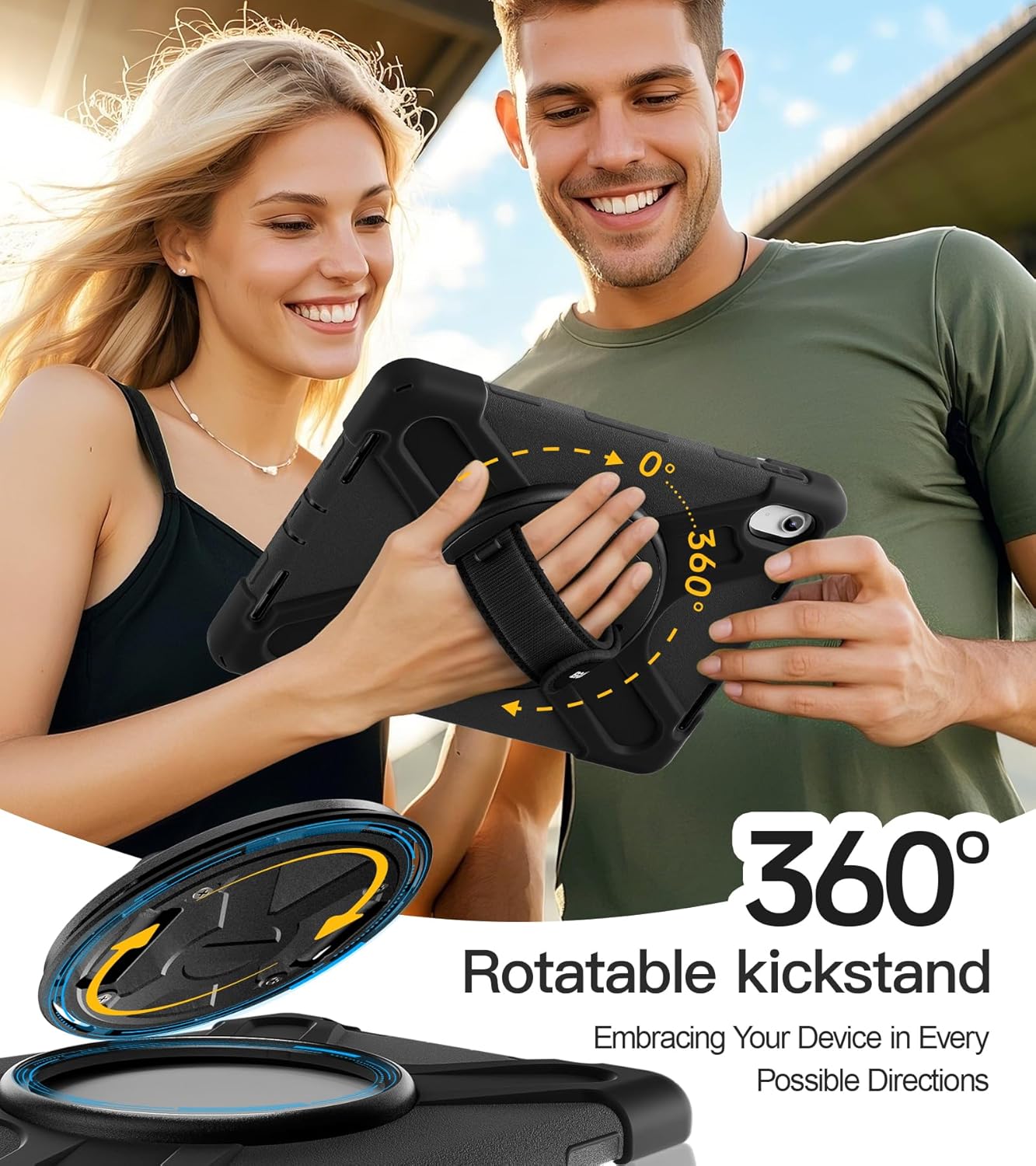 BRAECN for iPad (A16) 11th/10th Generation case 11/10.9 inch 2025/2022 Heavy Duty Shockproof Protective with Pencil Holder Screen Protector 360°Rotating Stand Handle & Shoulder Strap Full Body Cover