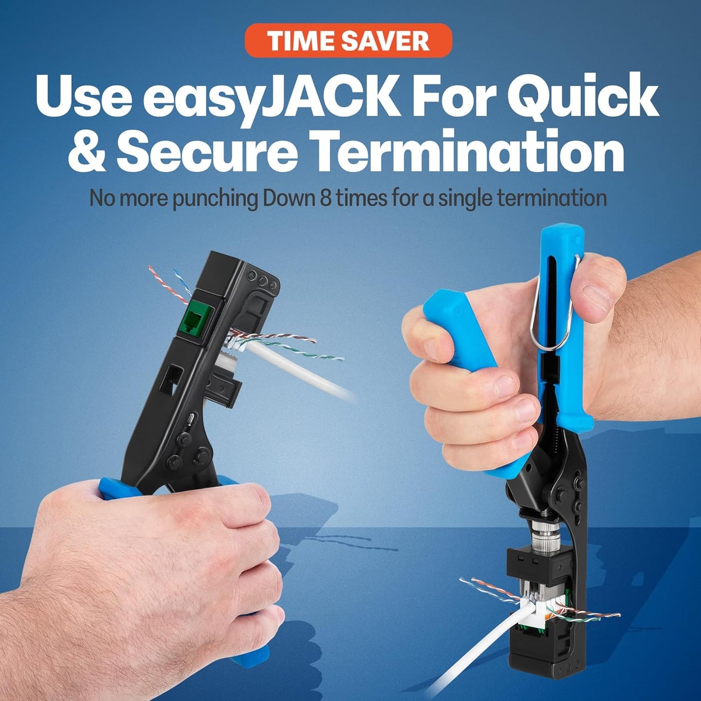 Everest easyJACK - 90° Angled Speed Termination Keystone Tool Set - with 20-Pack of RJ45 Cat6 Keystone Jacks in Green (Slim Profile Design) - Time Saver Network Punch Down Tool Cat6