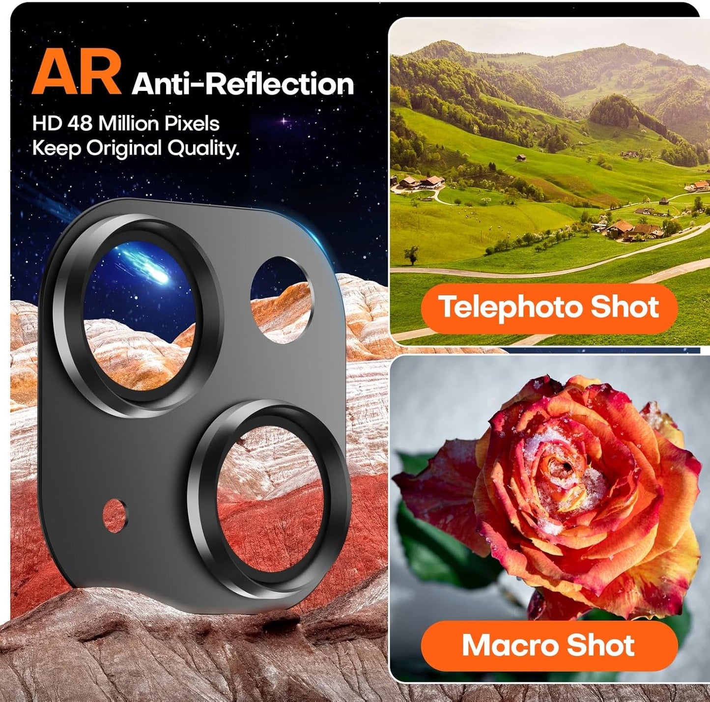 Camera Lens Protector for iPhone 15/iPhone 15 Plus/iPhone 14/iPhone 14 Plus, Aluminum Alloy Tempered Glass Camera Cover Screen, Anti-drop, Case Friendly- Black Titanium