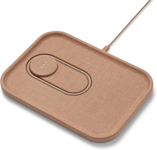 COURANT MAG:3 Charger and Tray - Belgian Linen, Multi-Device Charger Compatible with MagSafe iPhones 16, 15, 14, 13, 12 or Wireless AirPod Cases (Camel)