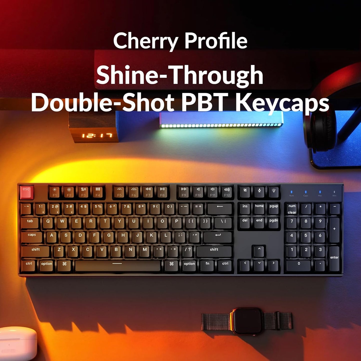 Keychron K10 Full Size Layout White LED Backlit Hot-Swappable Mechanical Keyboard for Mac Windows, 104-Key Bluetooth Wireless/USB Wired Computer Keyboard with Keychron Super Banana Switch(Version 2)