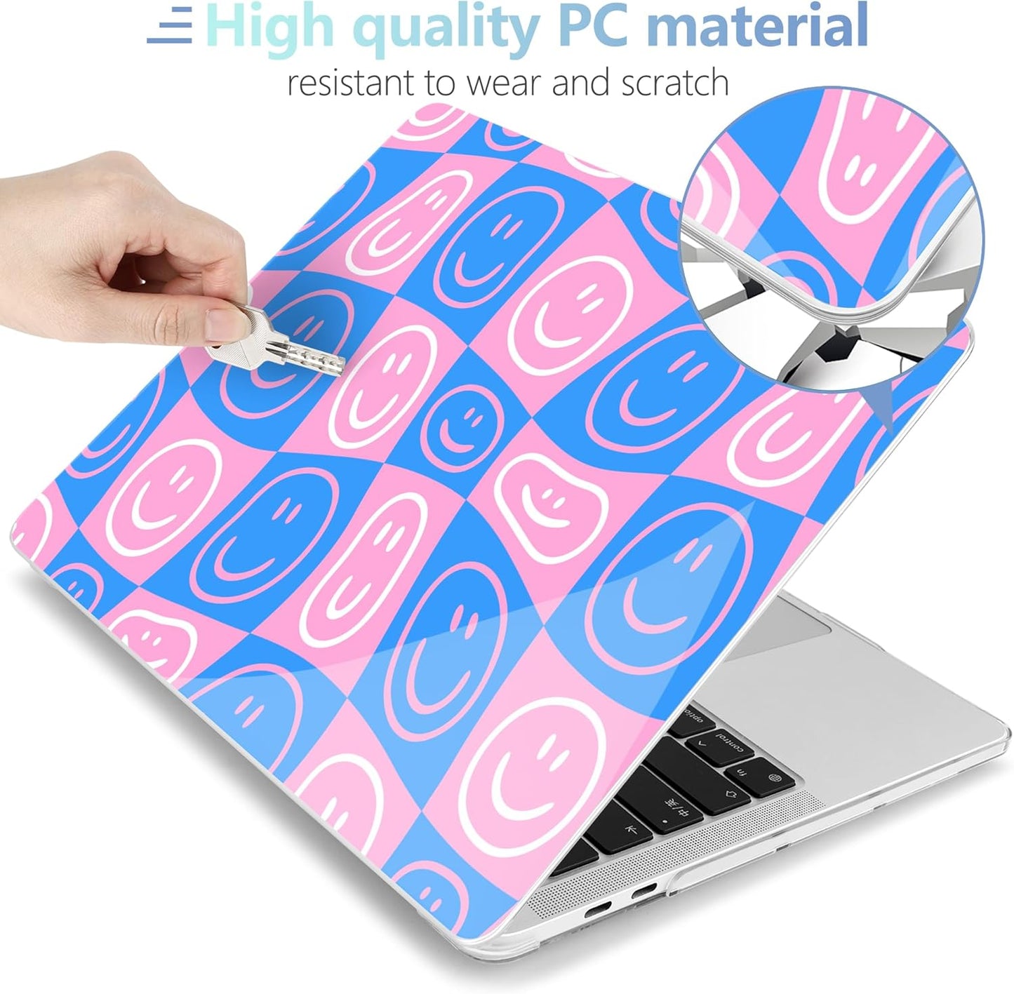 MEEgoodo Case for MacBook Pro 13 inch Case 2022 2021 2020 New A2338 M2/M1 A2251 A2289,Laptop Hard Shell with Keyboard & Camera Cover Compatible with 13 inch MacBook Pro, Smiling Faces & Checkered