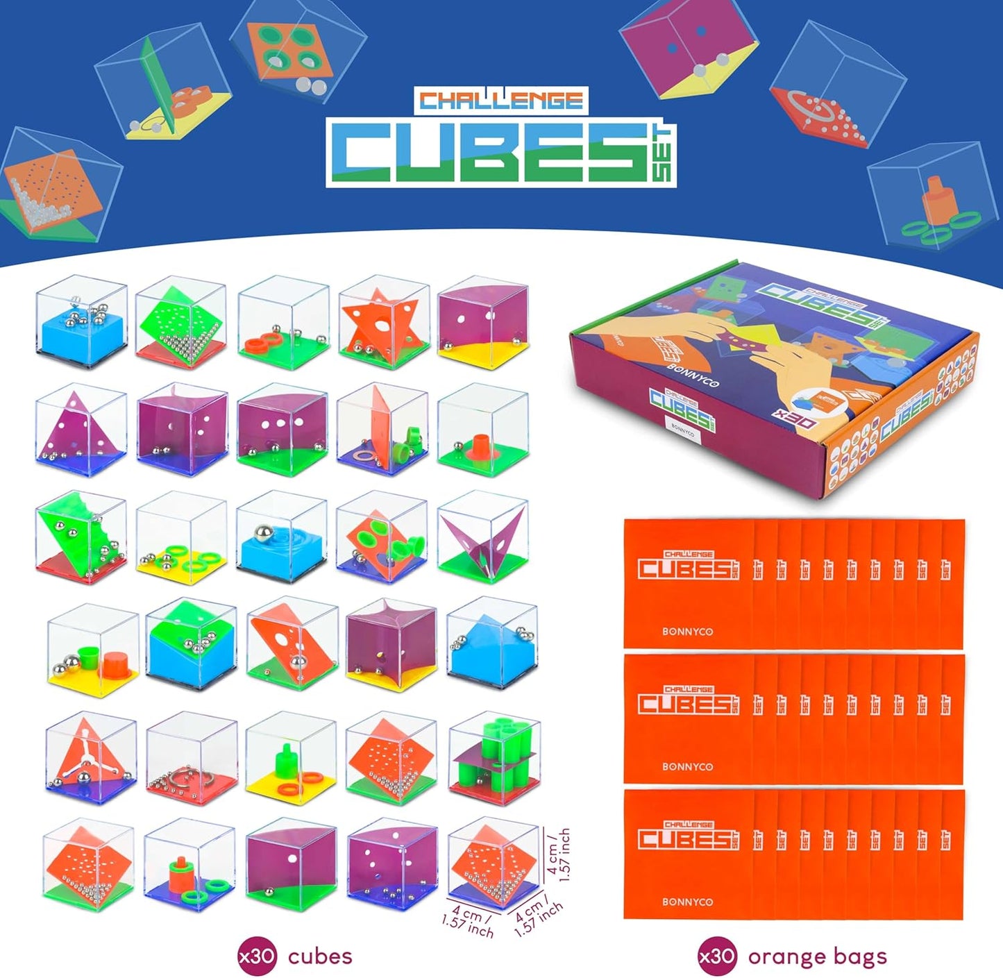 BONNYCO Brain Teaser Puzzles Cubes Kids Party Favors Pack 30 Pinata Goodie Bags Stuffers for Kids 3-5 4-8, Return Gifts for Birthday Party | Mini Puzzle Games, Classroom Prizes | Rewards Stocking