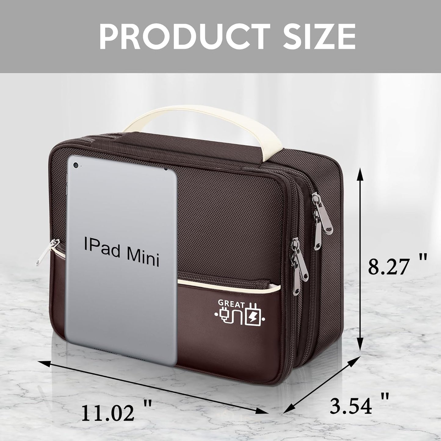 CILLA Electronic Organizer Travel Case, Travel Cord Organizer Case Portable Waterproof Cable Organizer Bag for Charger, Cord, USB, Power Bank, Earphone, 9817, Coffee