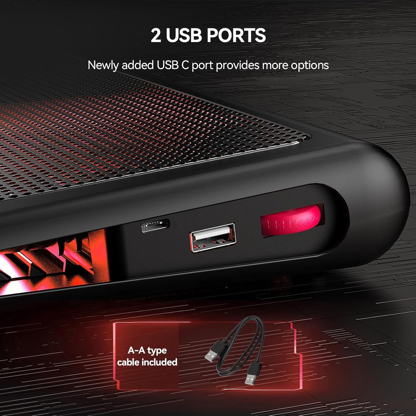 TECKNET Laptop Cooling Pad, 12"-15.6" Laptop Cooler, Gaming Laptop Cooling Stand, Wind Speed Adjustable, 2 USB Powered Laptop Fan Cooling Pad for Laptop Within 16 Inch (Red)