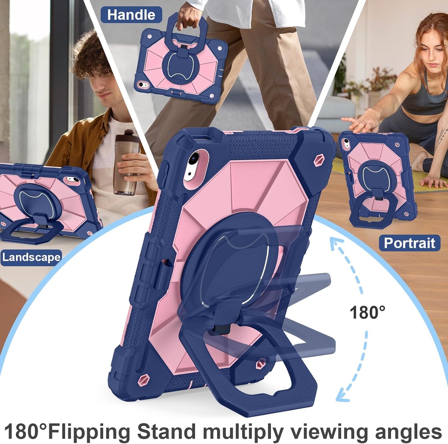 Case for iPad (A16) 11th Generation 11 Inch (2025), iPad 10th Generation Case 10.9 Inch (2022), Shockproof Cover with 360° Rotating Stand Screen Protector Pen Holder Shoulder Strap, Navy Rose