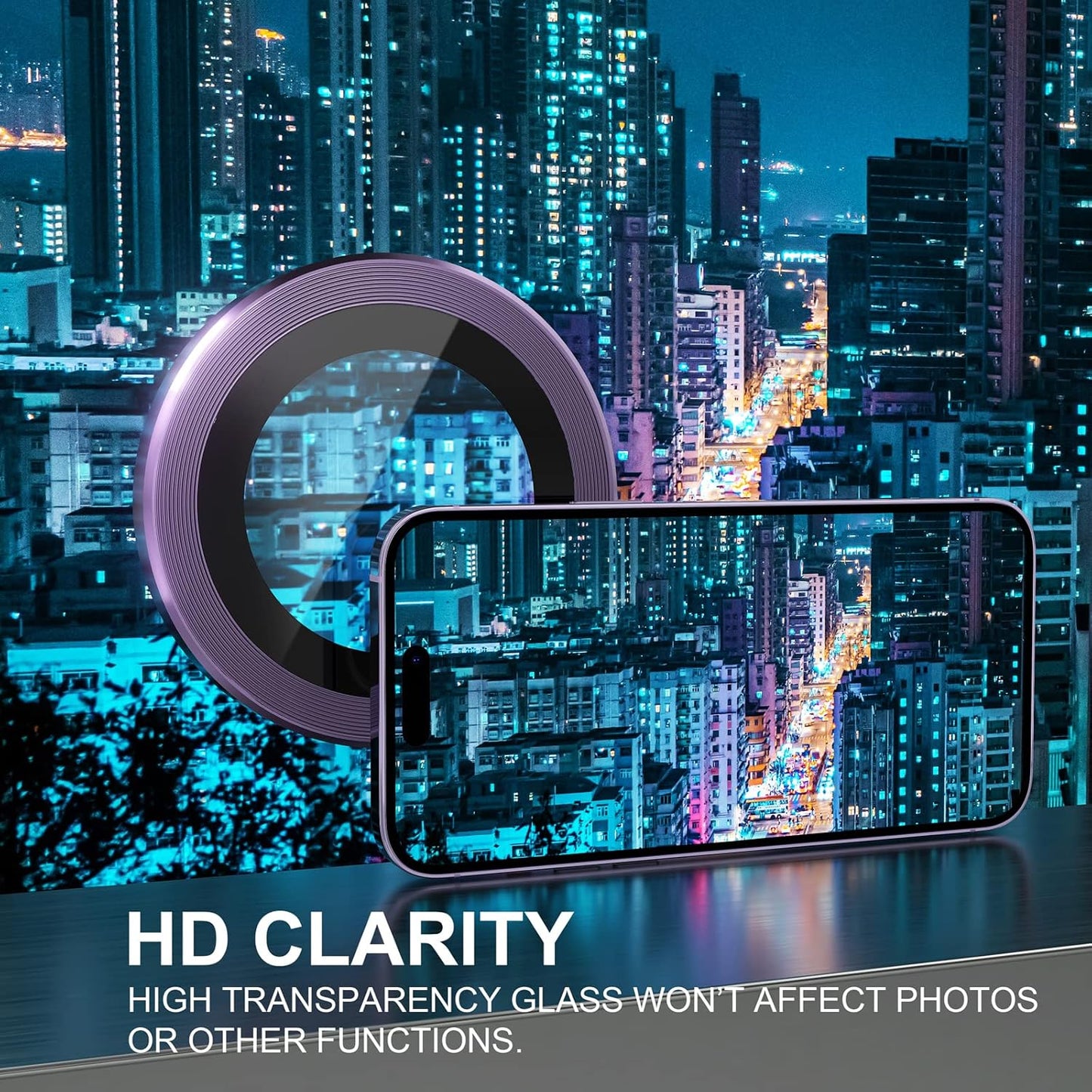 Choiche [3+1 for iPhone 14 Pro/iPhone 14 Pro Max Camera Lens Protector, 9H Tempered Glass Camera Cover Screen Protector Metal Ring Decoration Accessories (Purple)