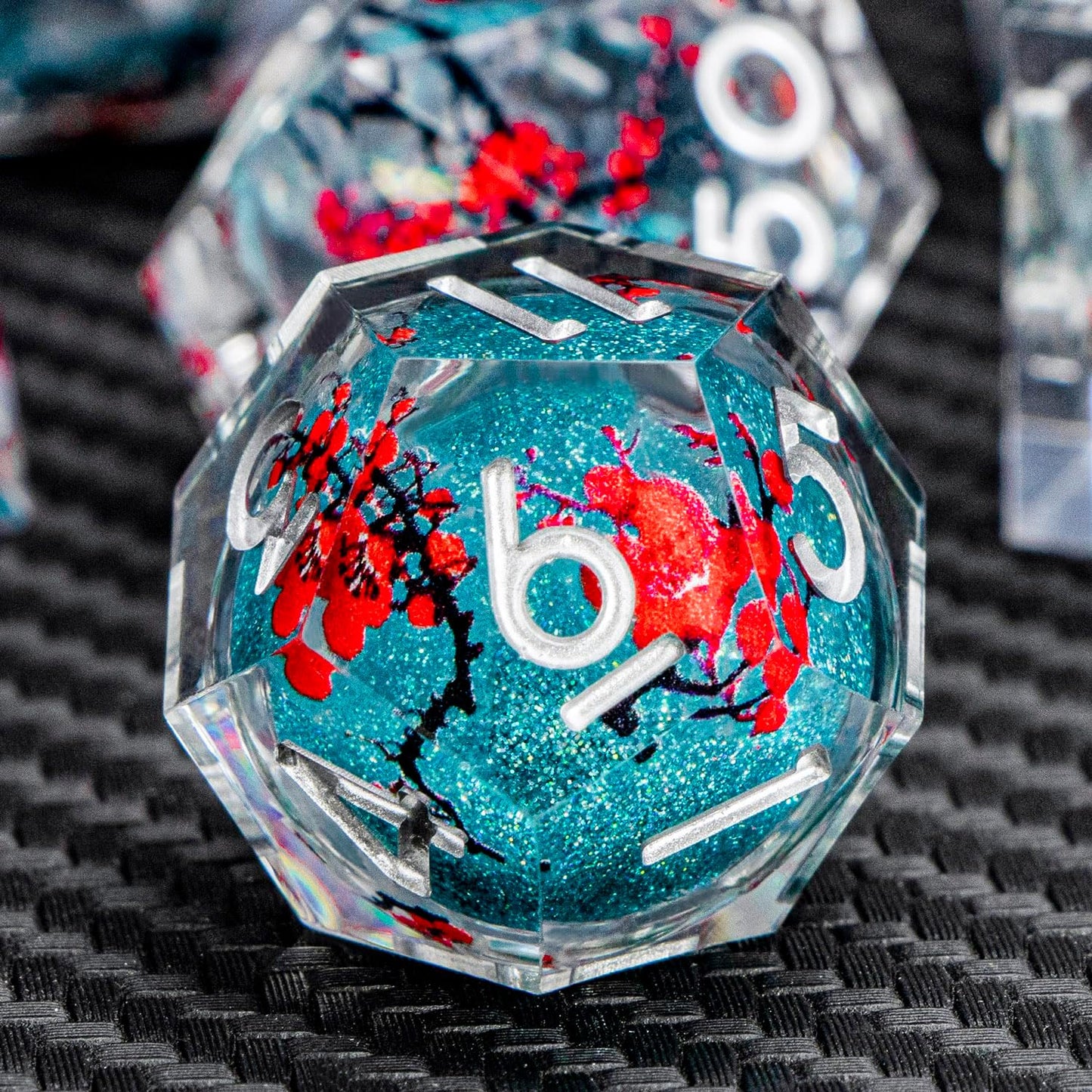 ARUOHHA DND Resin Dice Plum Blossom Liquid Core Dice Silver Blue Sharp Edged Dragons Polyhedral Dice Set with Gift Box, Role Playing Game Dungeons D and D Dice Set D20 D12 D10 D6 D4
