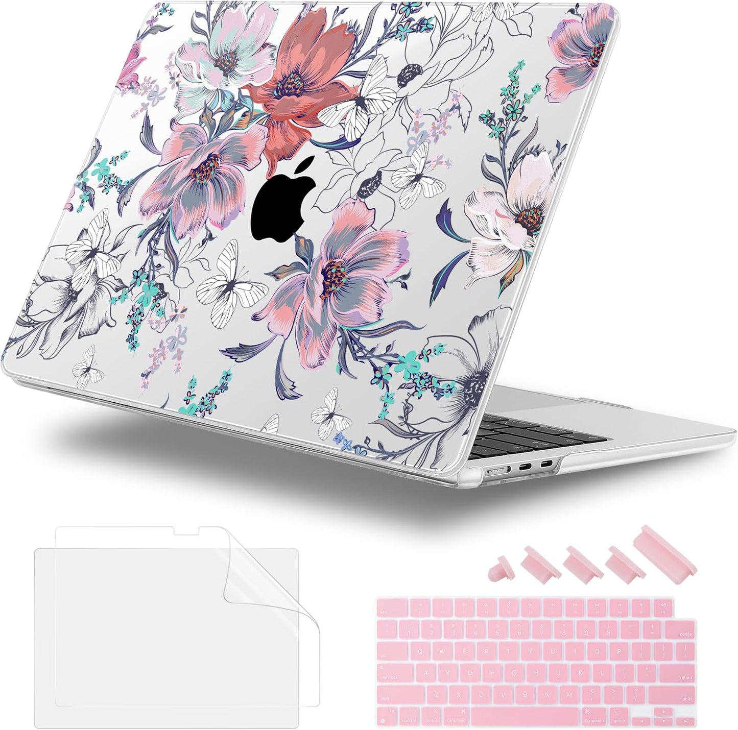 Case for MacBook Air 15 Inch 2025 2024 2023 Release M4 A3241 M3 A3114 M2 A2941, Hard Shell with Screen Protector & Keyboard Cover, Compatible with Touch ID, Floral C319