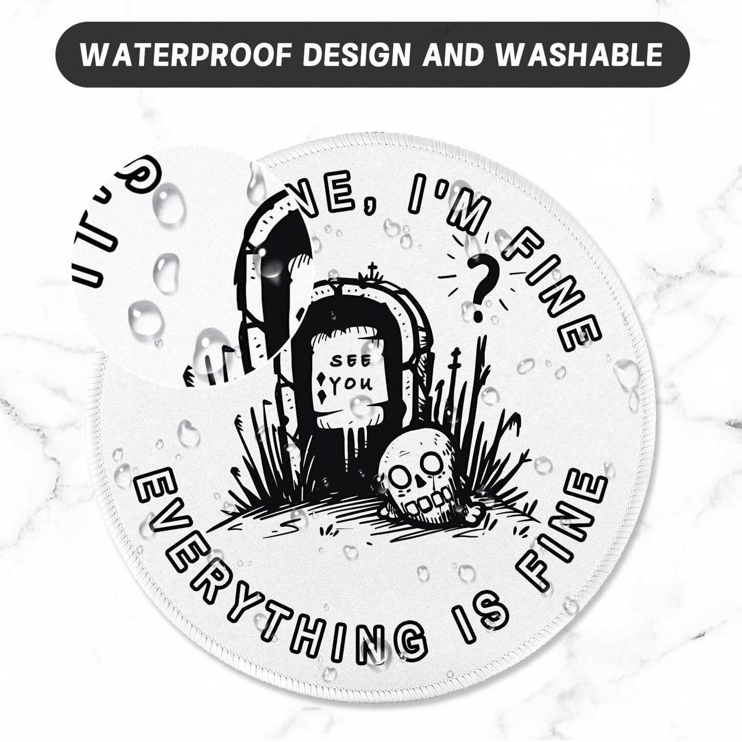 ITNRSIIET Round Mouse Pad with Stitched Edge Premium-Textured Waterproof Non-Slip Rubber Base Desktop Protection Mat Diameter 8.7 inches, Humorous Tombstone