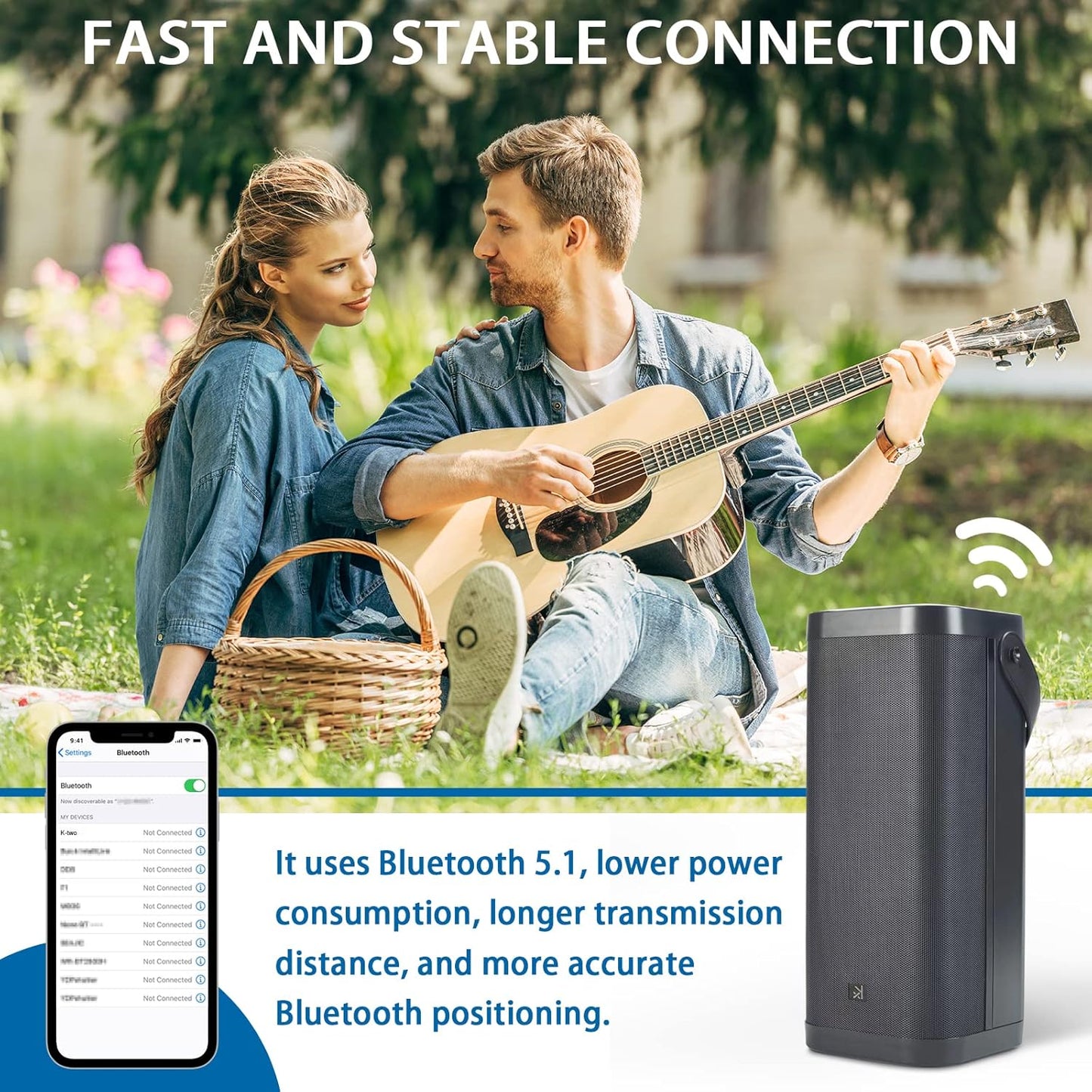 Bluetooth Speakers, KONEX 65W Portable Wireless Speaker, Bluetooth 5.1 Heavy Bass Music Player, 3-Way System with Active Filter, 20H Long Playtime, Outdoor Speaker for Home, Office, Party, Black